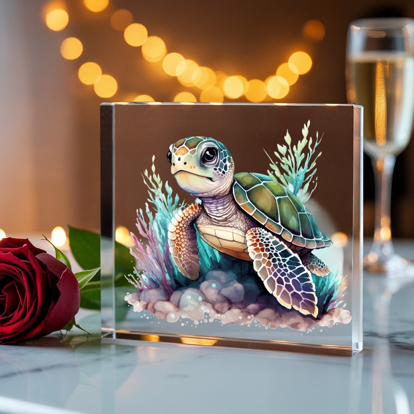 Cute Sea Turtle 015 - 6" x 6" Acrylic Block