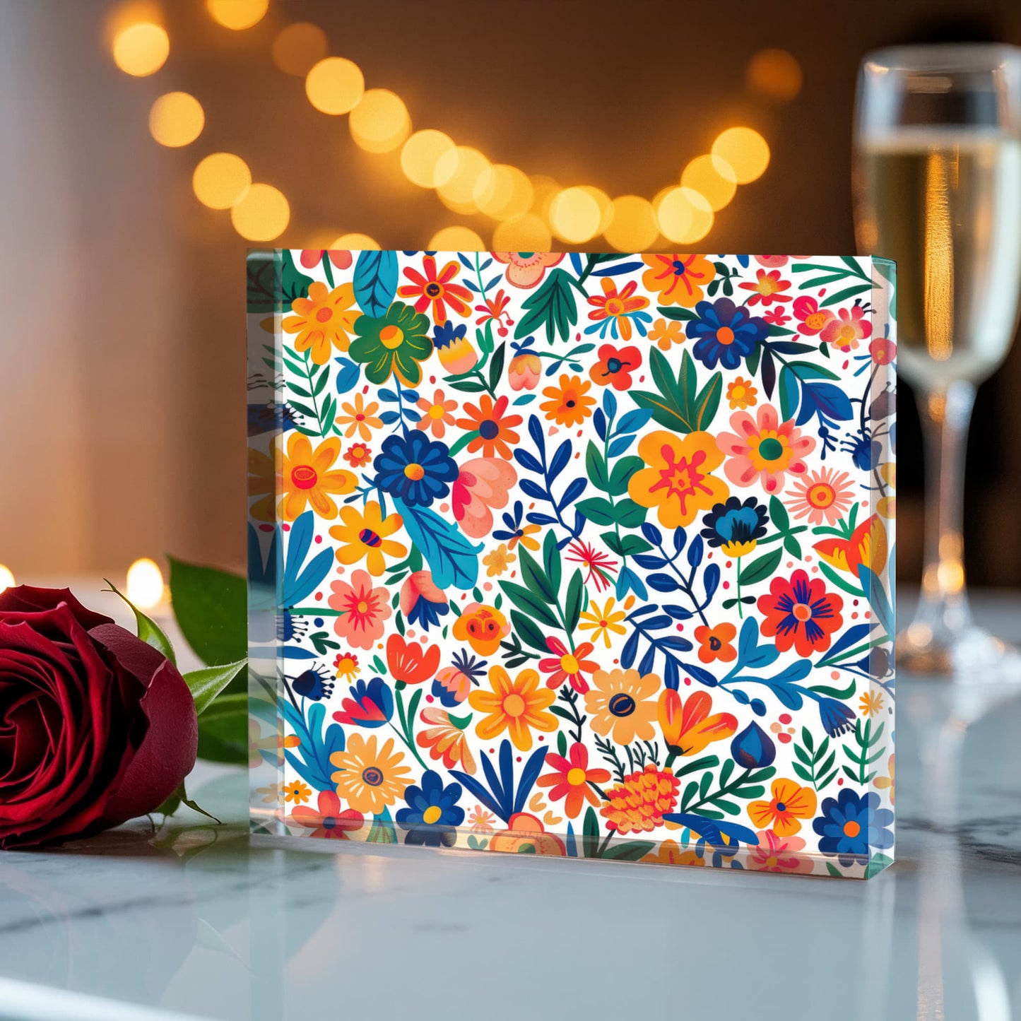 Mexican Floral Fiesta Pattern 010 - 6" x 6" Acrylic Block