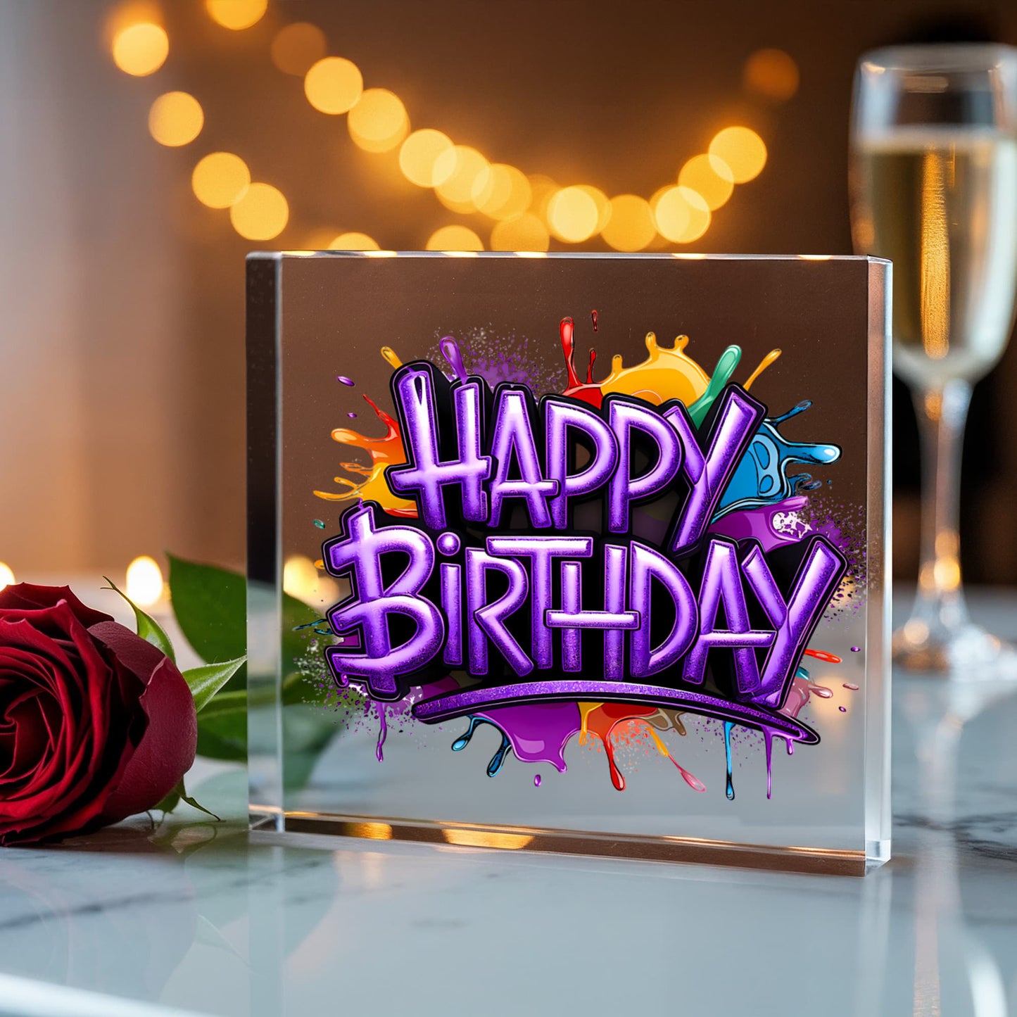 Happy Birthday 008 - 6" x 6" Acrylic Block