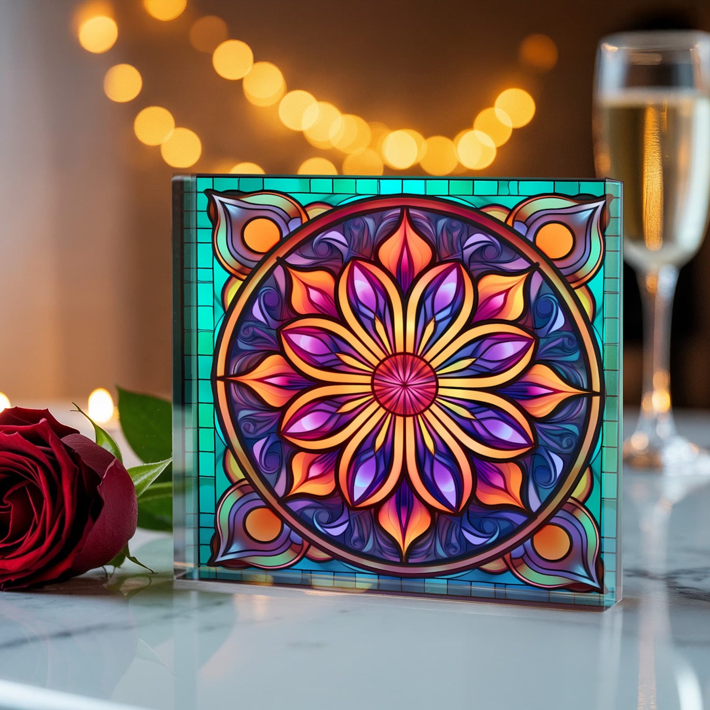 Mandala Stained Glass Style Design 005 - 6" x 6" Acrylic Block