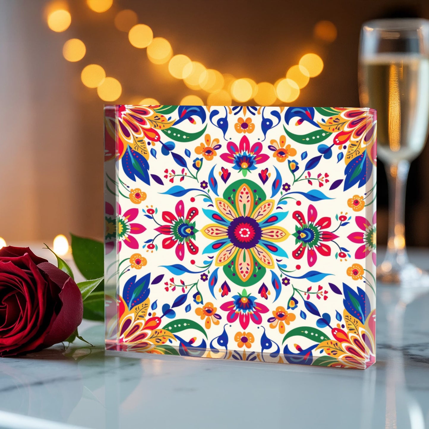 Mexican Floral Fiesta Pattern 069 - 6" x 6" Acrylic Block