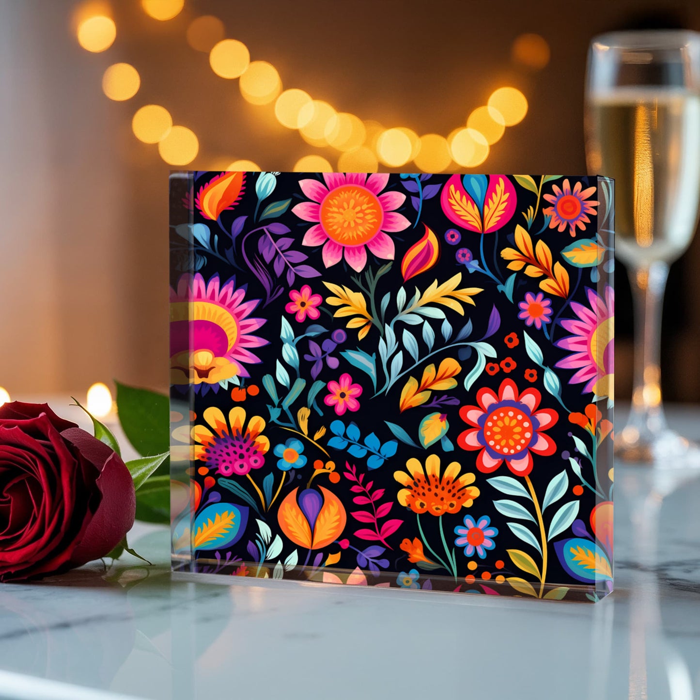 Mexican Floral Fiesta Pattern 058 - 6" x 6" Acrylic Block