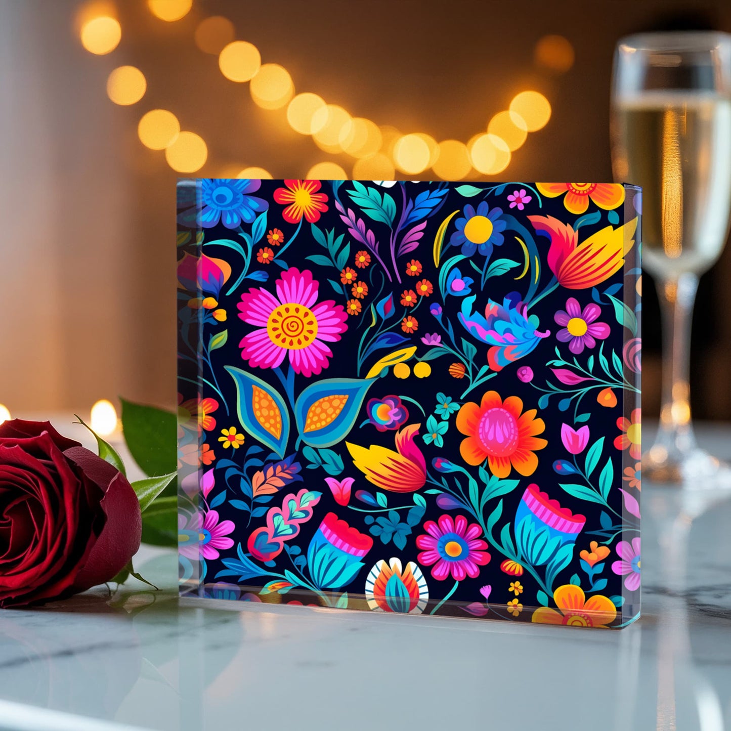 Mexican Floral Fiesta Pattern 049 - 6" x 6" Acrylic Block