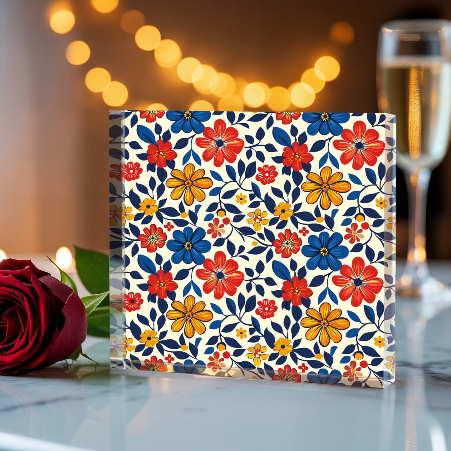 Mexican Floral Fiesta Pattern 042 - 6" x 6" Acrylic Block