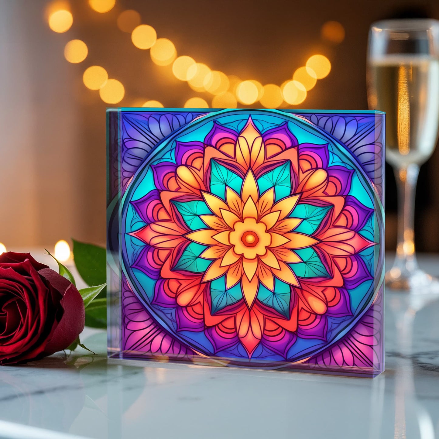 Mandala Stained Glass Style Design 007 - 6" x 6" Acrylic Block