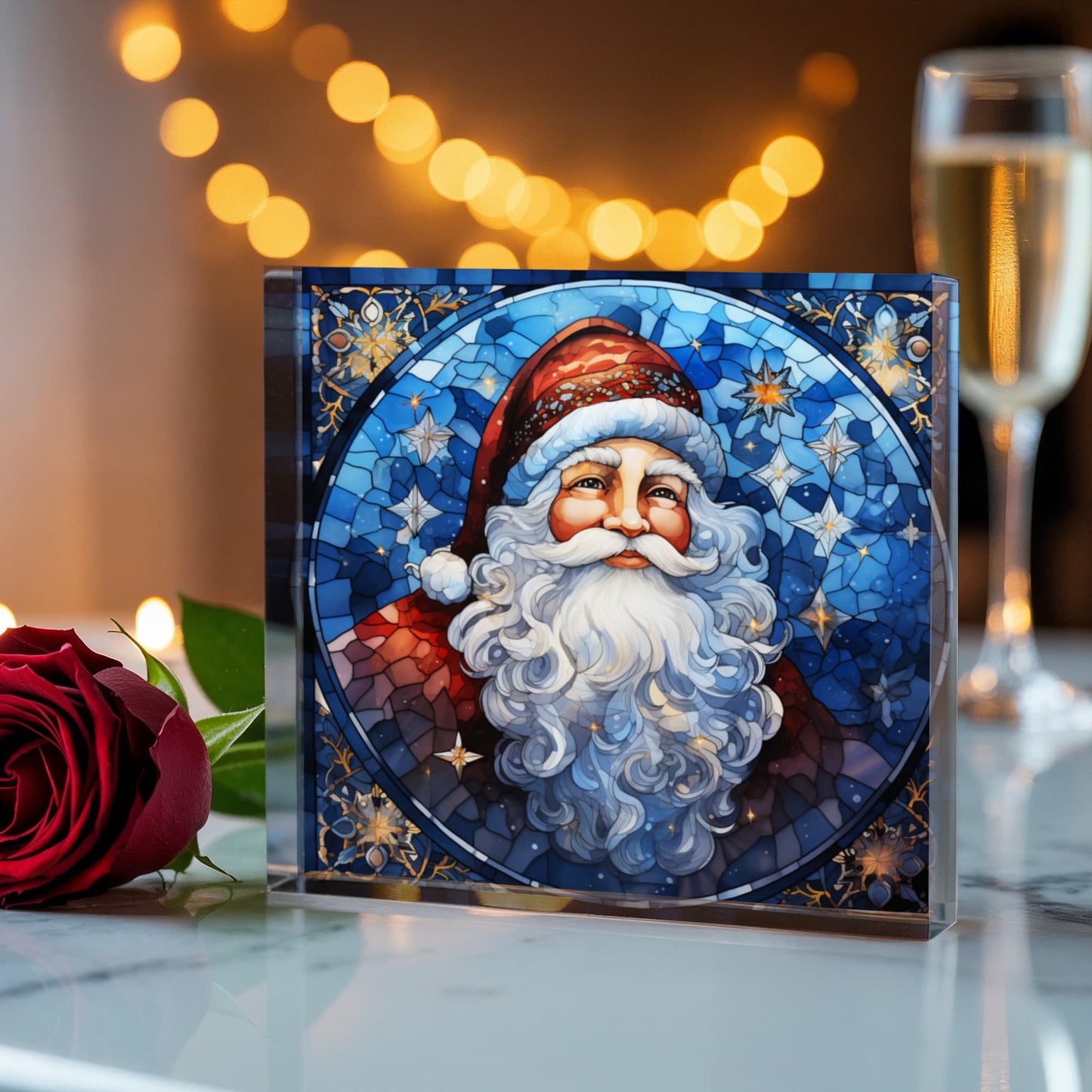 Christmas Stained Glass Style Design 019 - 6" x 6" Acrylic Block