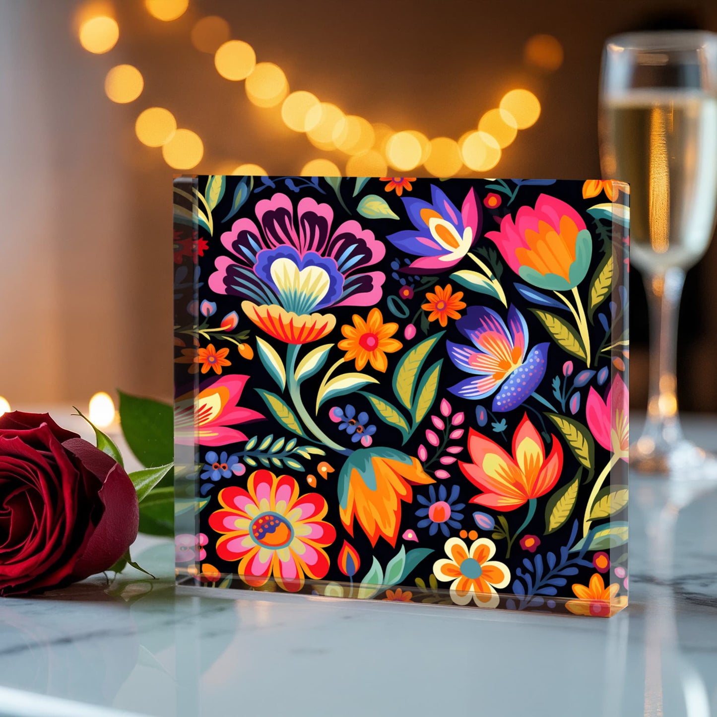 Mexican Floral Fiesta Pattern 052 - 6" x 6" Acrylic Block
