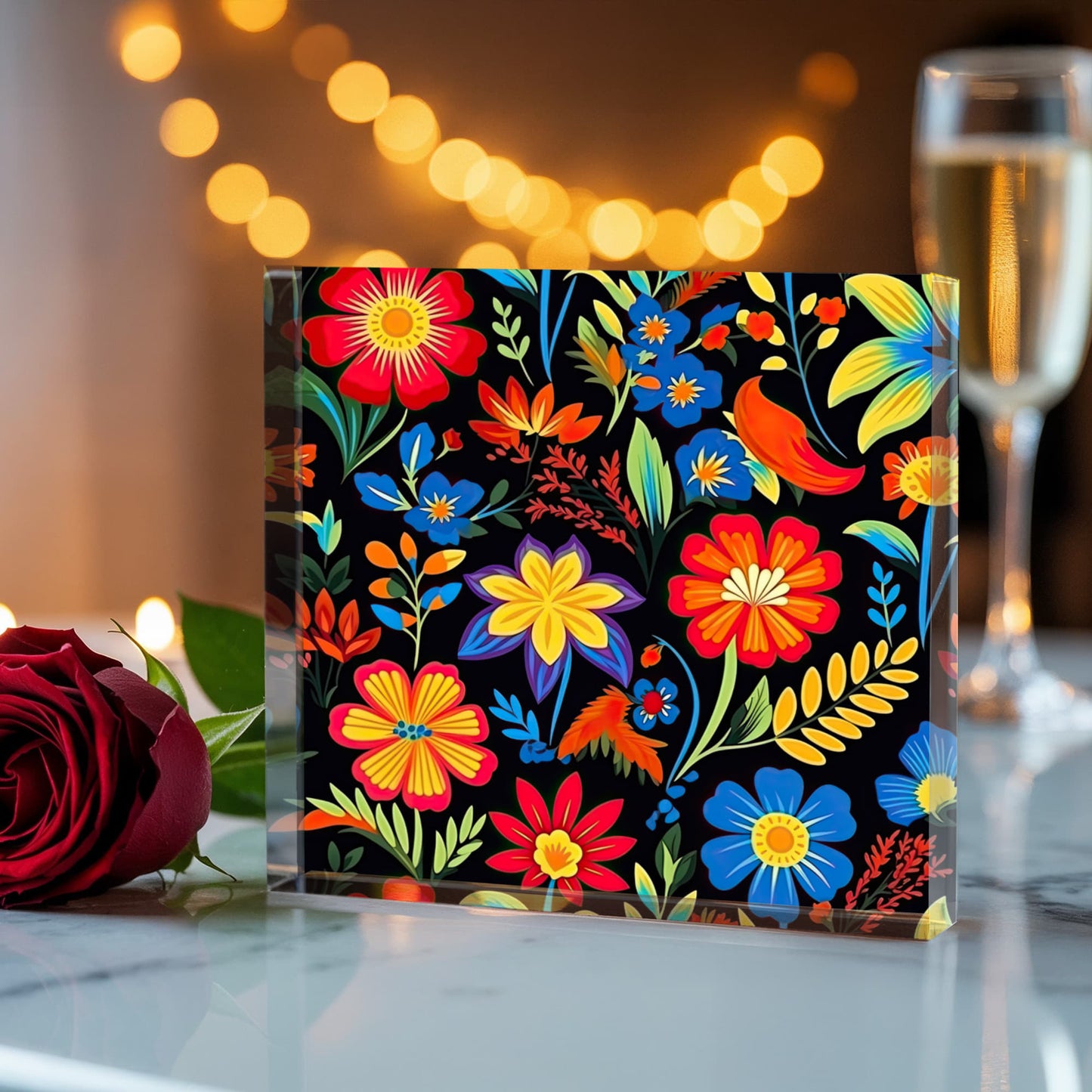 Mexican Floral Fiesta Pattern 035 - 6" x 6" Acrylic Block