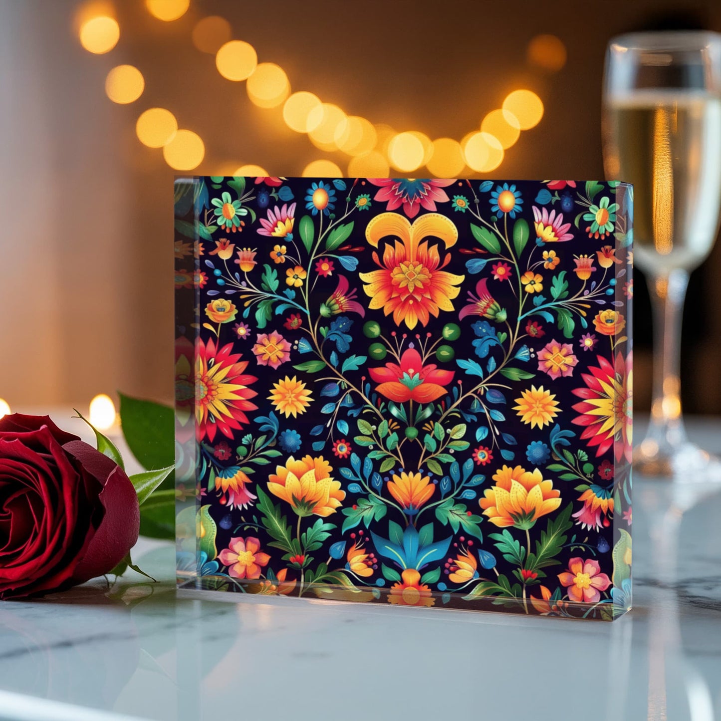 Mexican Floral Fiesta Pattern 063 - 6" x 6" Acrylic Block