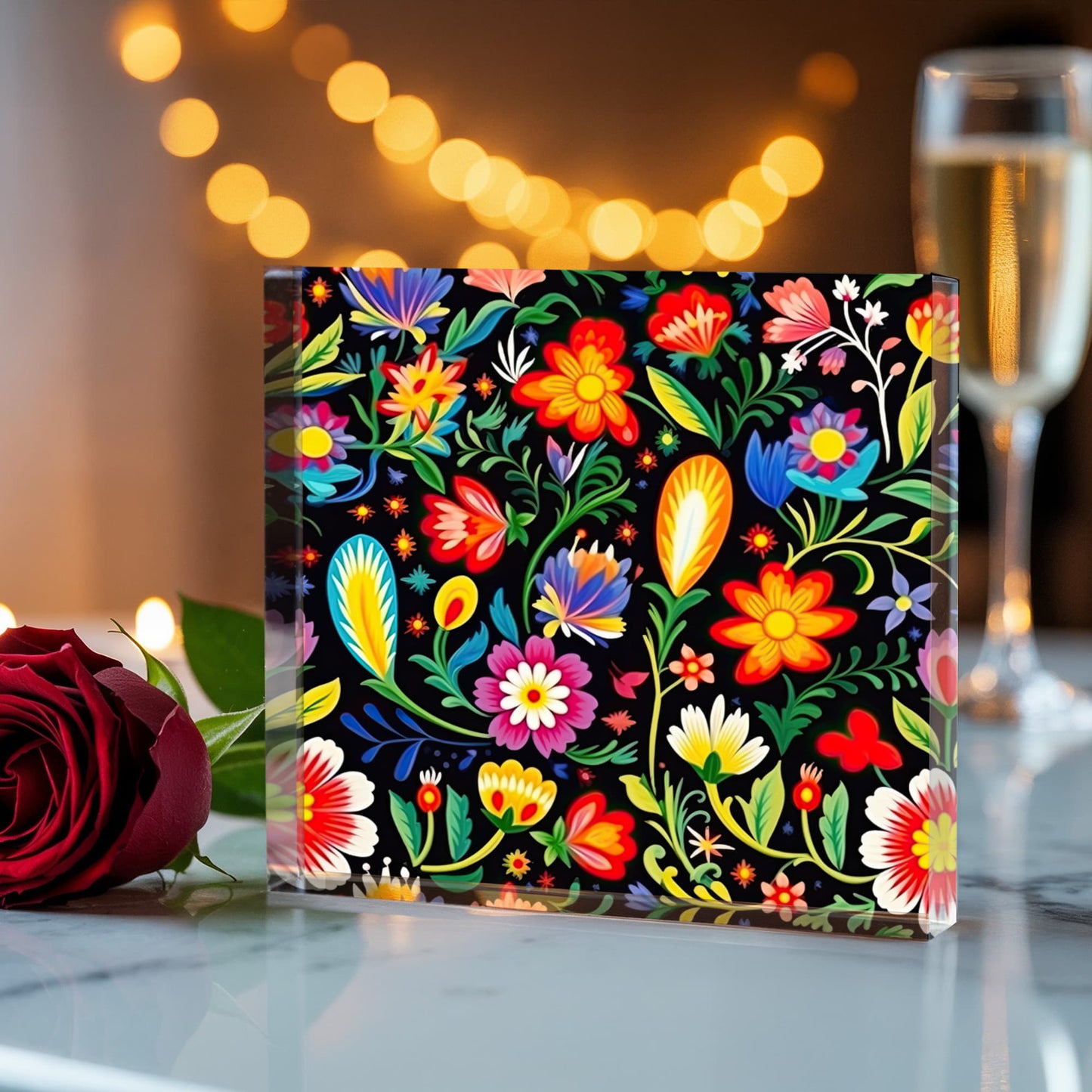 Mexican Floral Fiesta Pattern 038 - 6" x 6" Acrylic Block