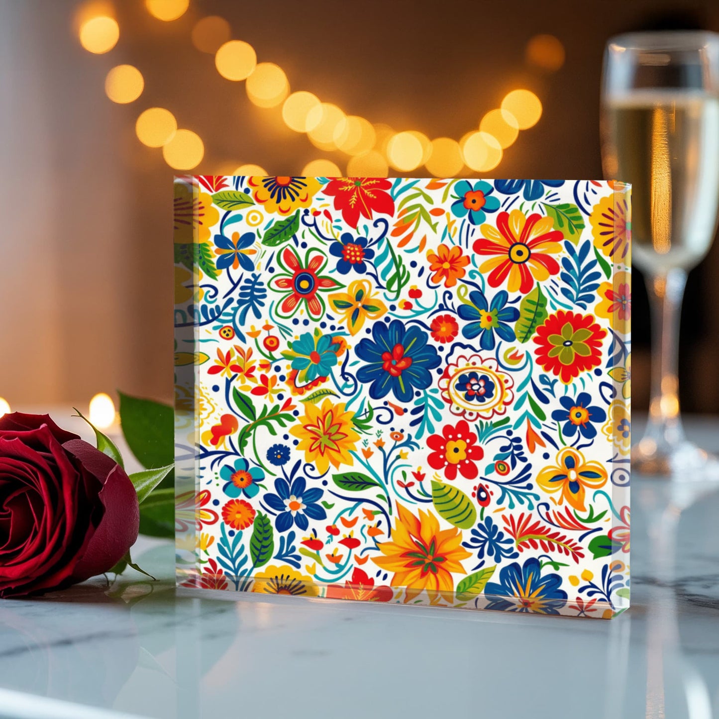 Mexican Floral Fiesta Pattern 072 - 6" x 6" Acrylic Block
