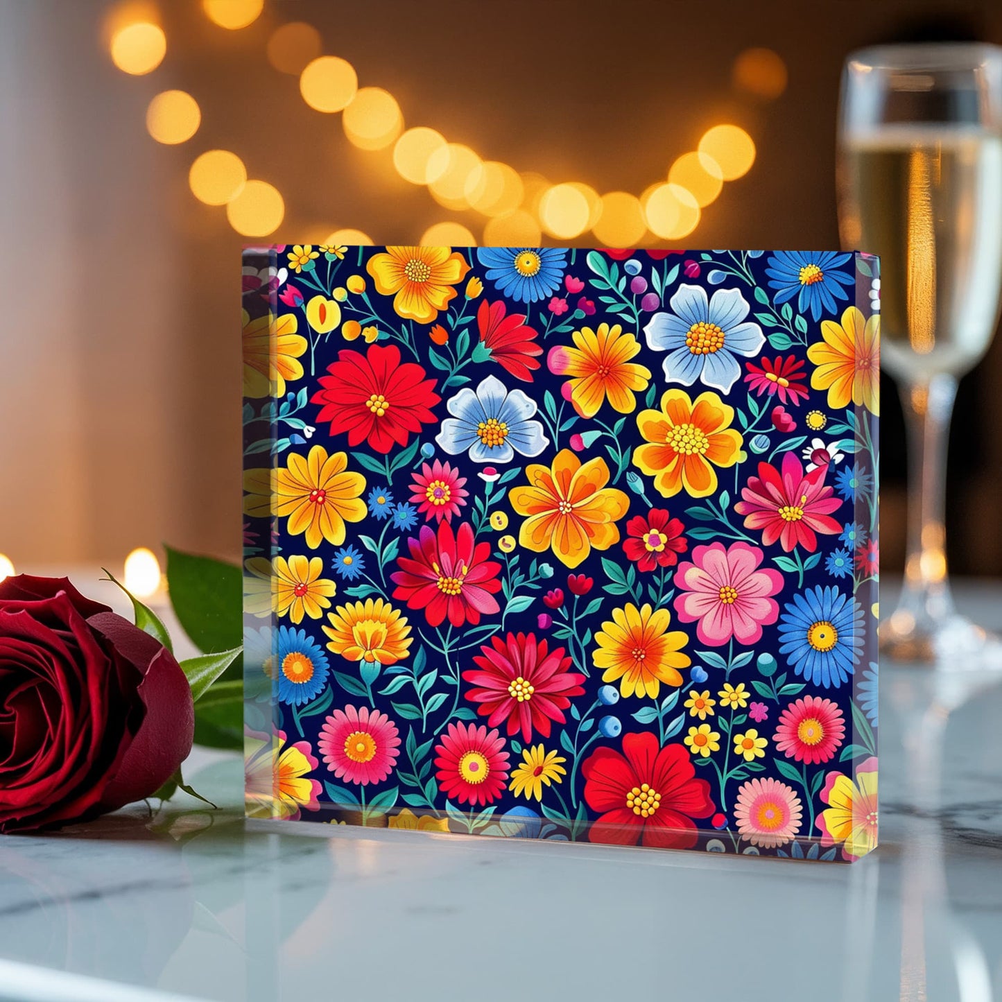 Mexican Floral Fiesta Pattern 048 - 6" x 6" Acrylic Block