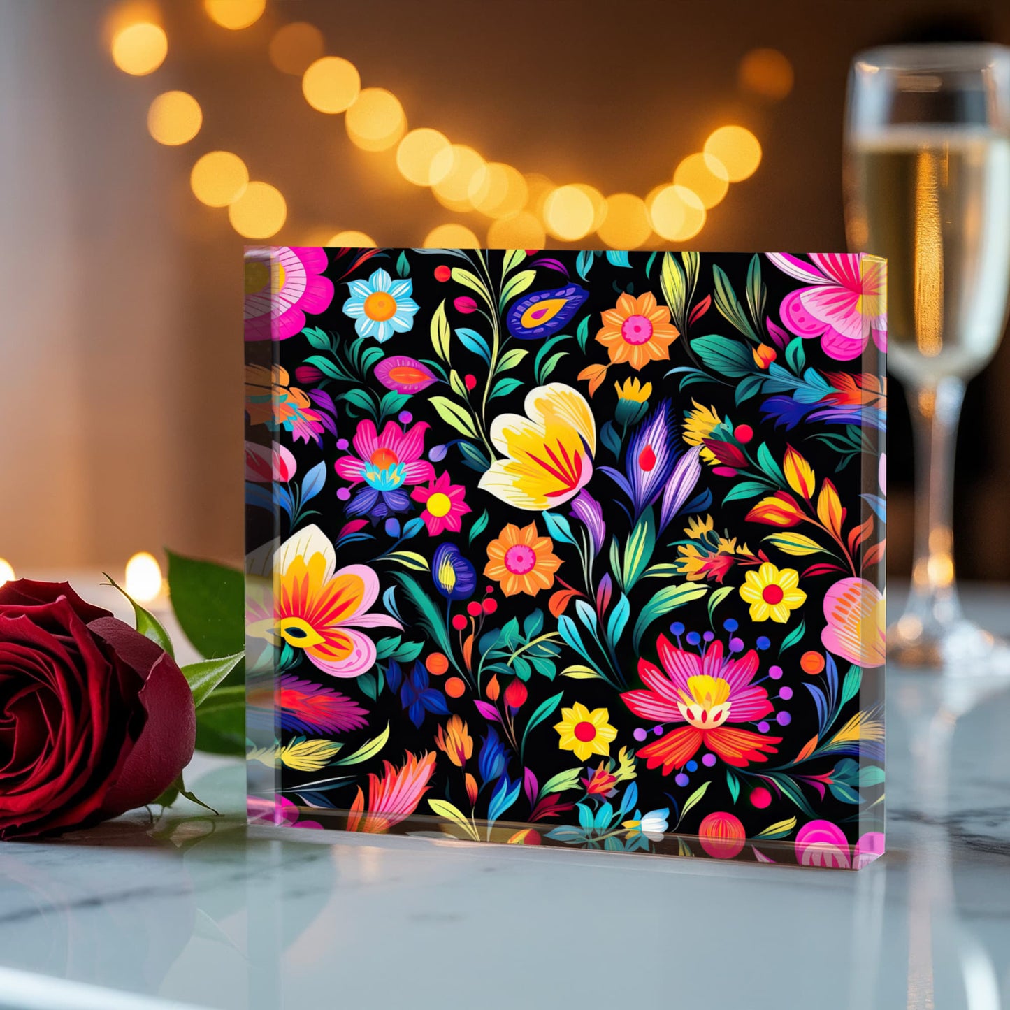 Mexican Floral Fiesta Pattern 031 - 6" x 6" Acrylic Block