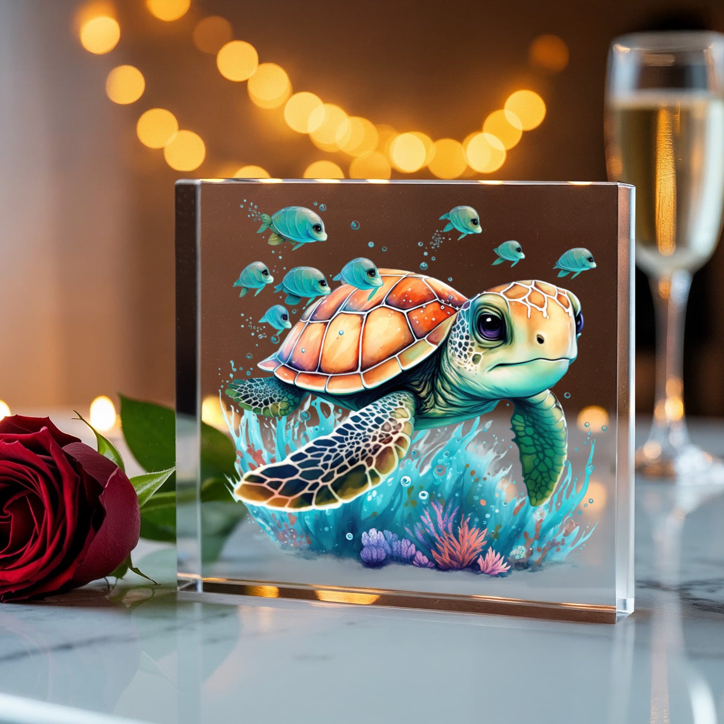Cute Sea Turtle 001 - 6" x 6" Acrylic Block
