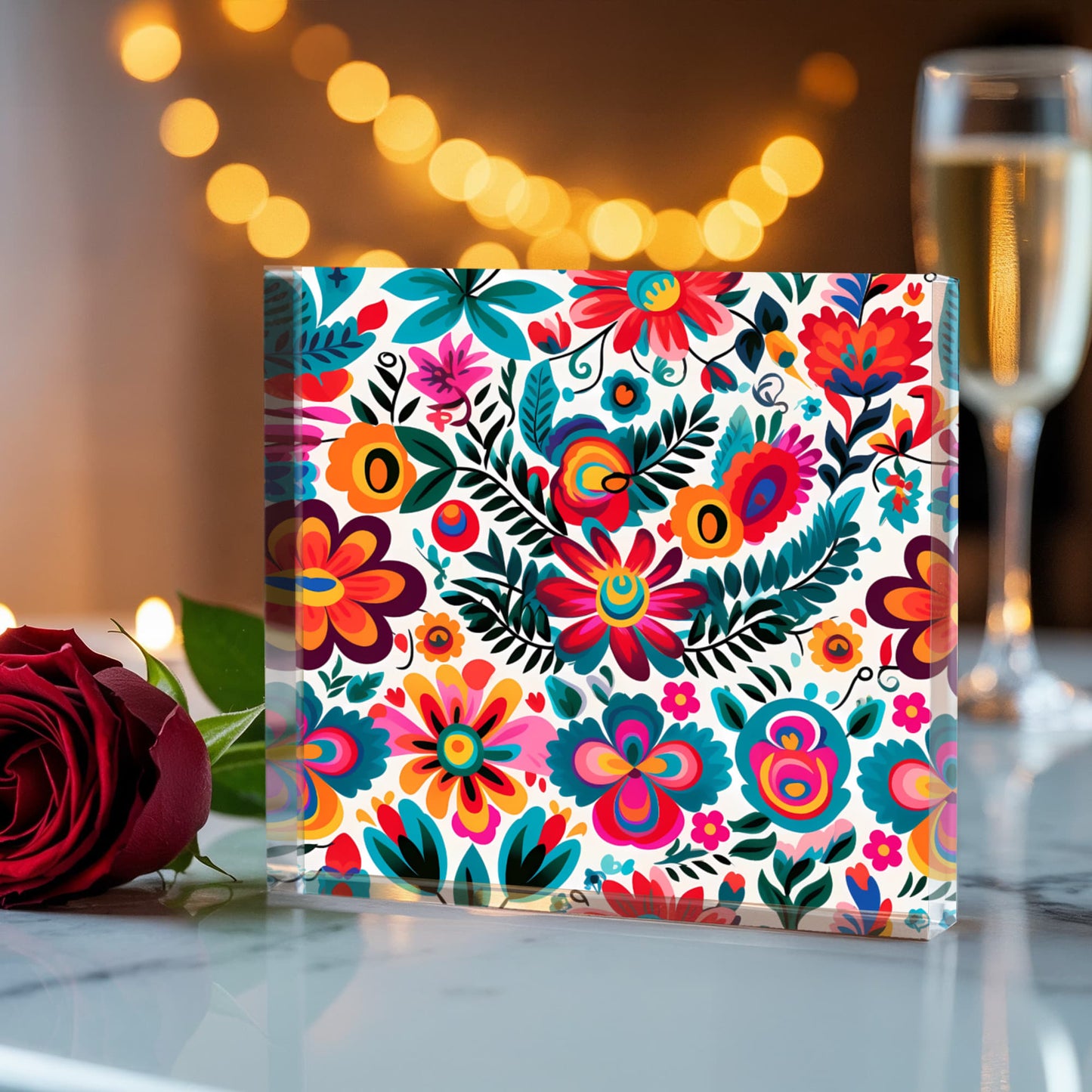 Mexican Floral Fiesta Pattern 051 - 6" x 6" Acrylic Block