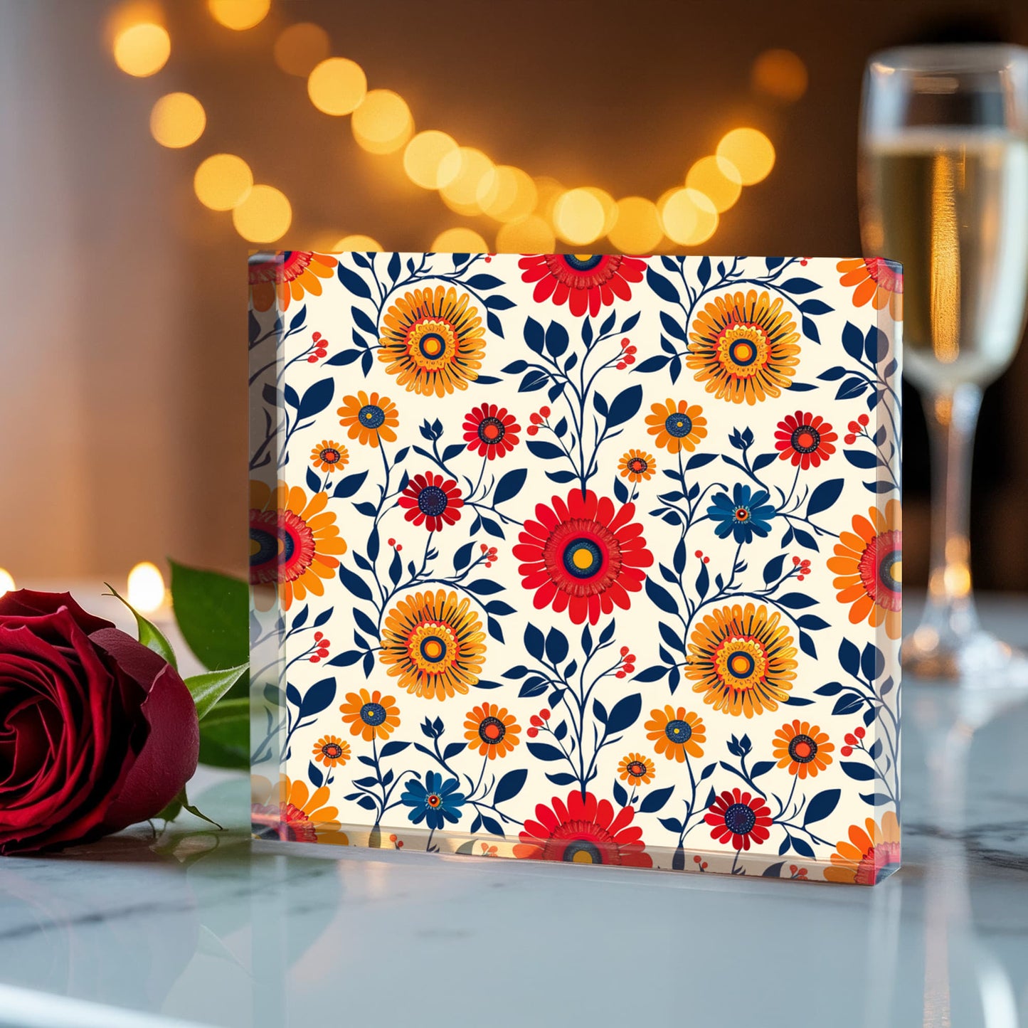 Mexican Floral Fiesta Pattern 040 - 6" x 6" Acrylic Block