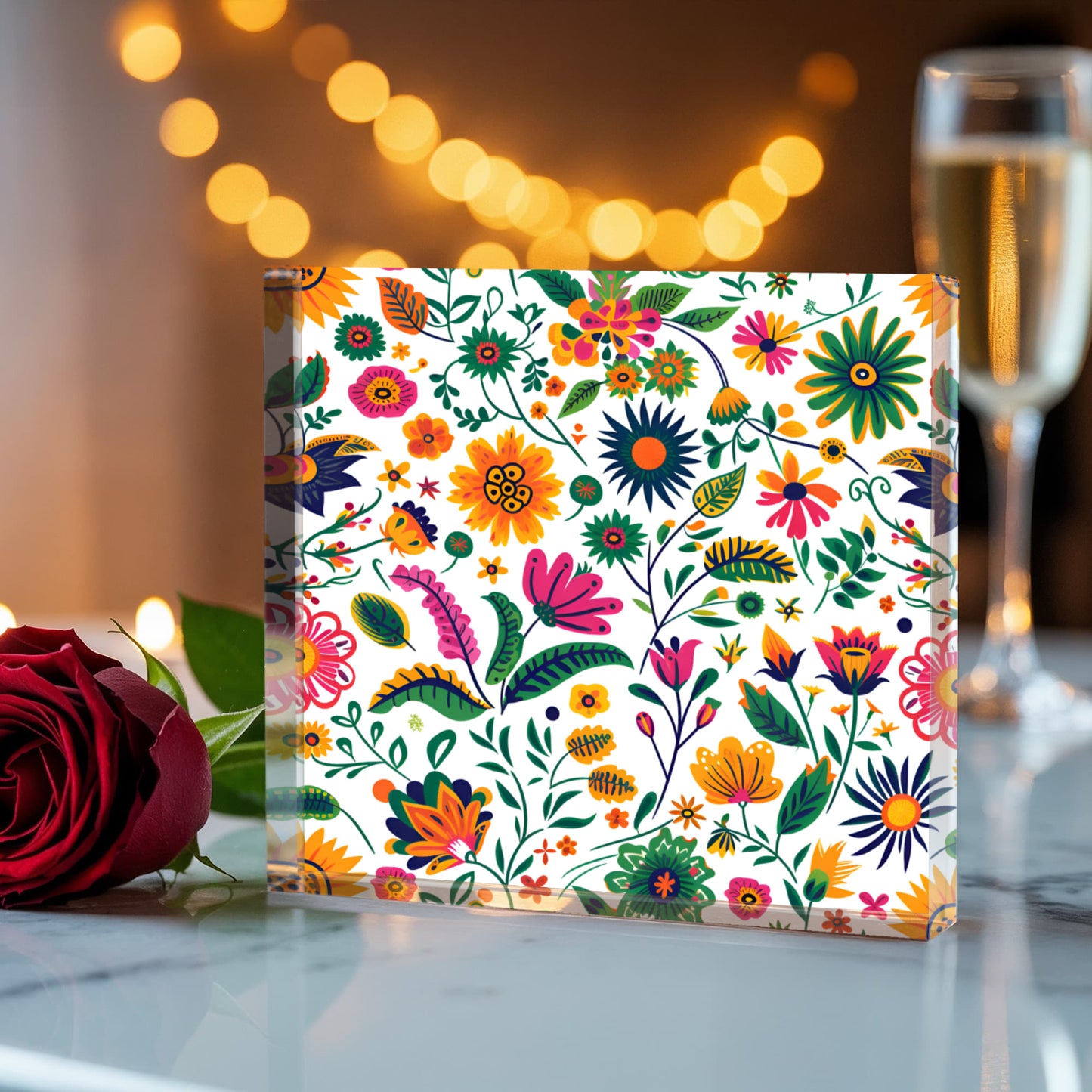 Mexican Floral Fiesta Pattern 015 - 6" x 6" Acrylic Block