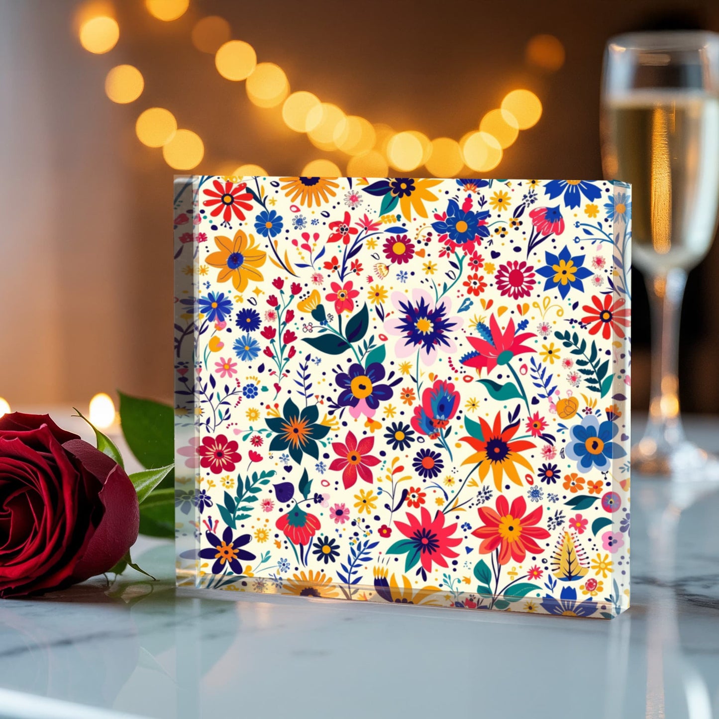Mexican Floral Fiesta Pattern 062 - 6" x 6" Acrylic Block