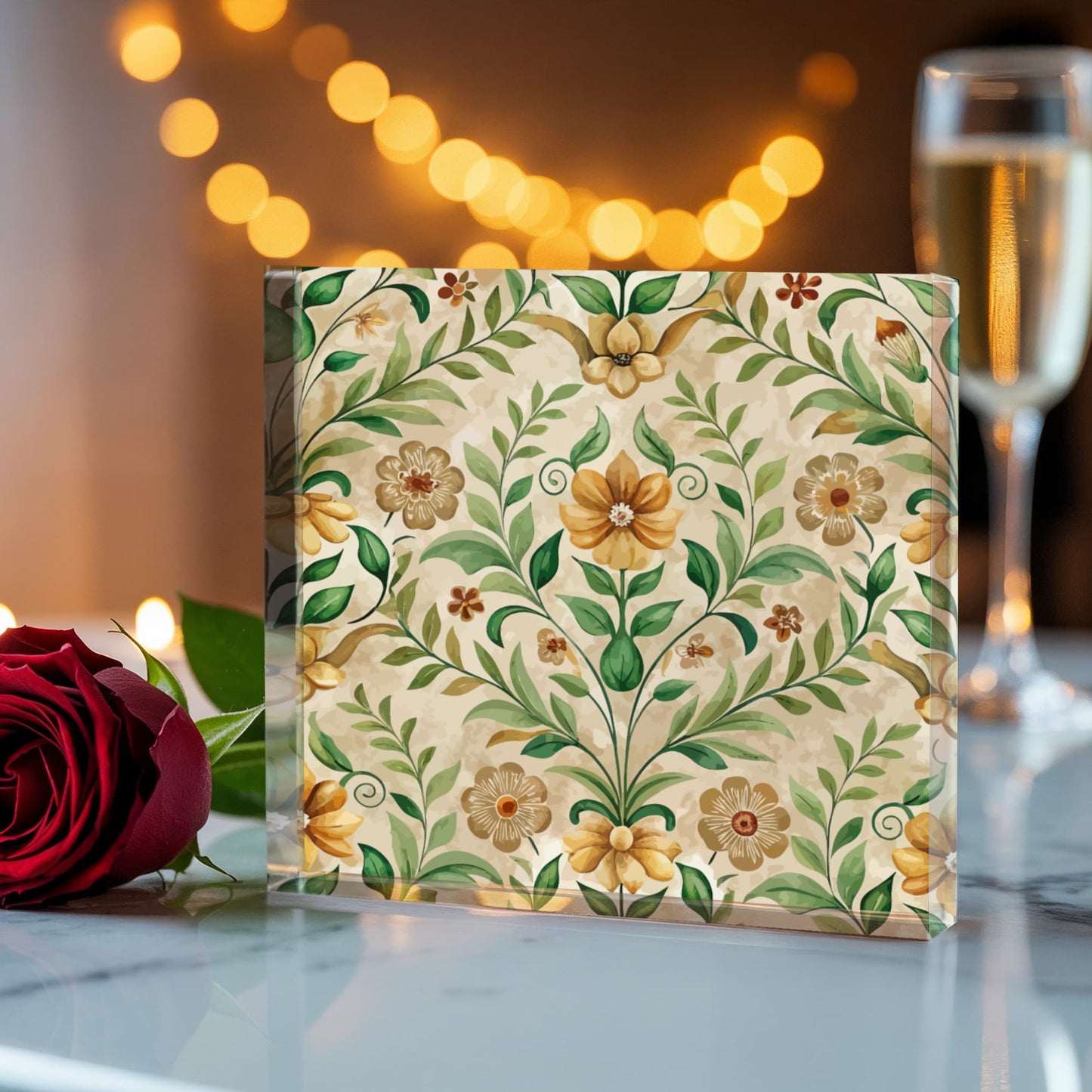 Folk Floral Pattern, Armenian Inspired 01 - 6" x 6" Acrylic Block
