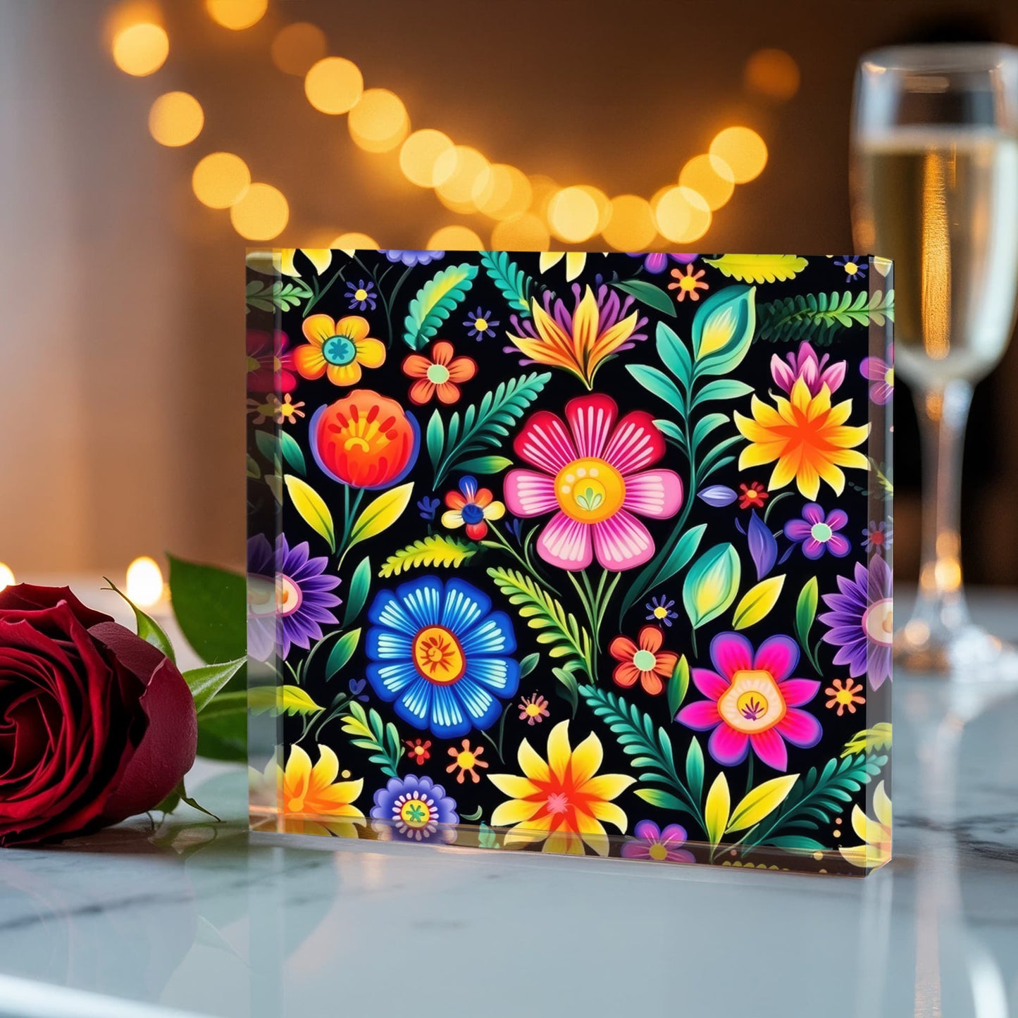Mexican Floral Fiesta Pattern 029 - 6" x 6" Acrylic Block