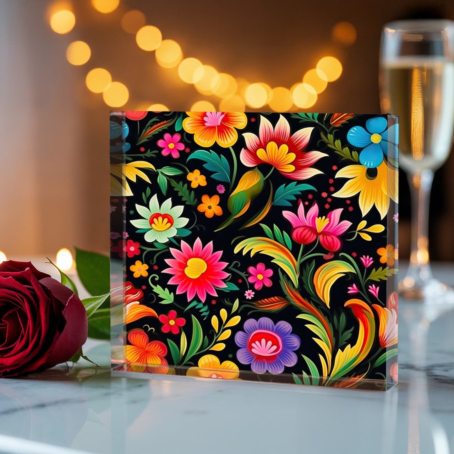 Mexican Floral Fiesta Pattern 033 - 6" x 6" Acrylic Block