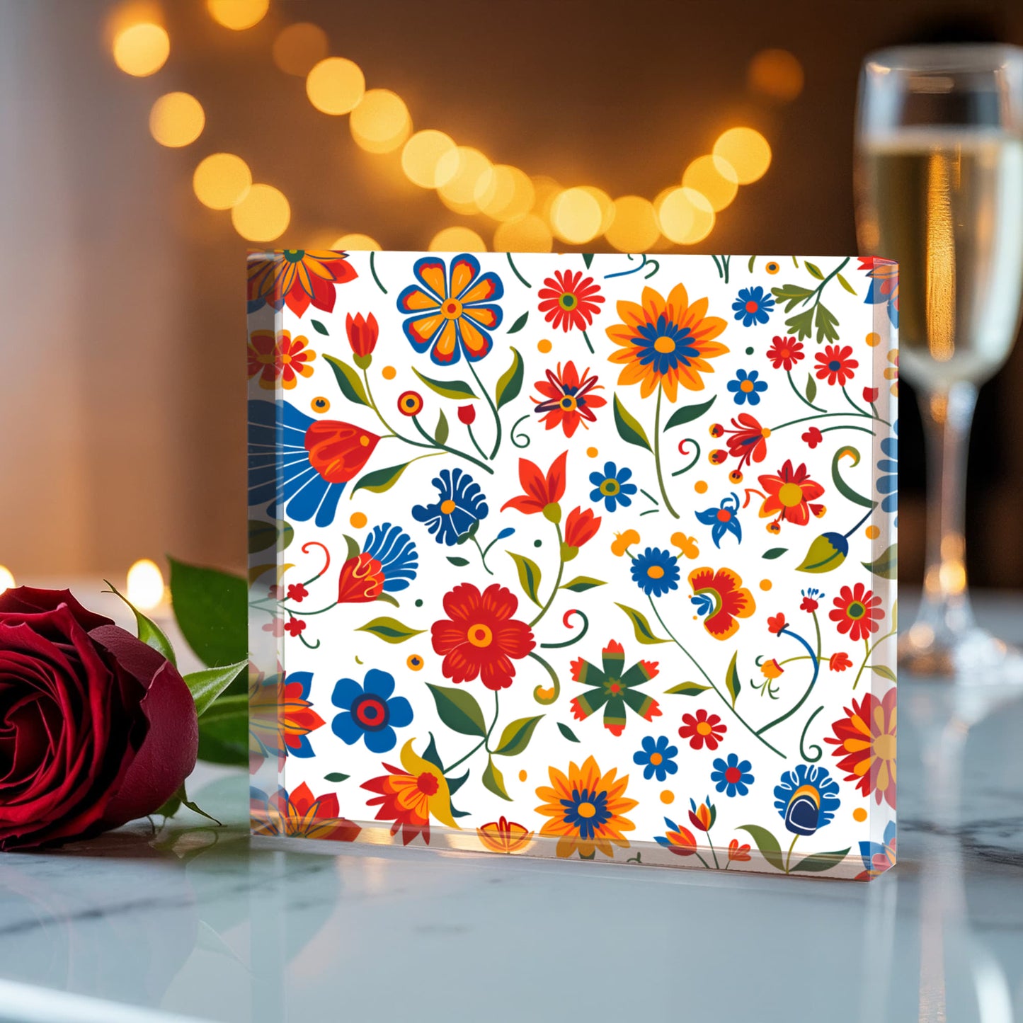 Mexican Floral Fiesta Pattern 014 - 6" x 6" Acrylic Block