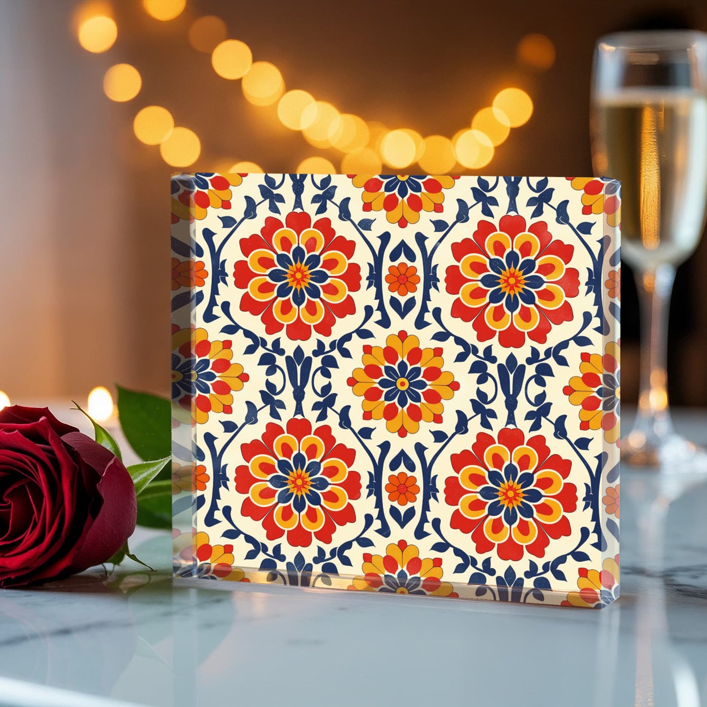Mexican Floral Fiesta Pattern 047 - 6" x 6" Acrylic Block