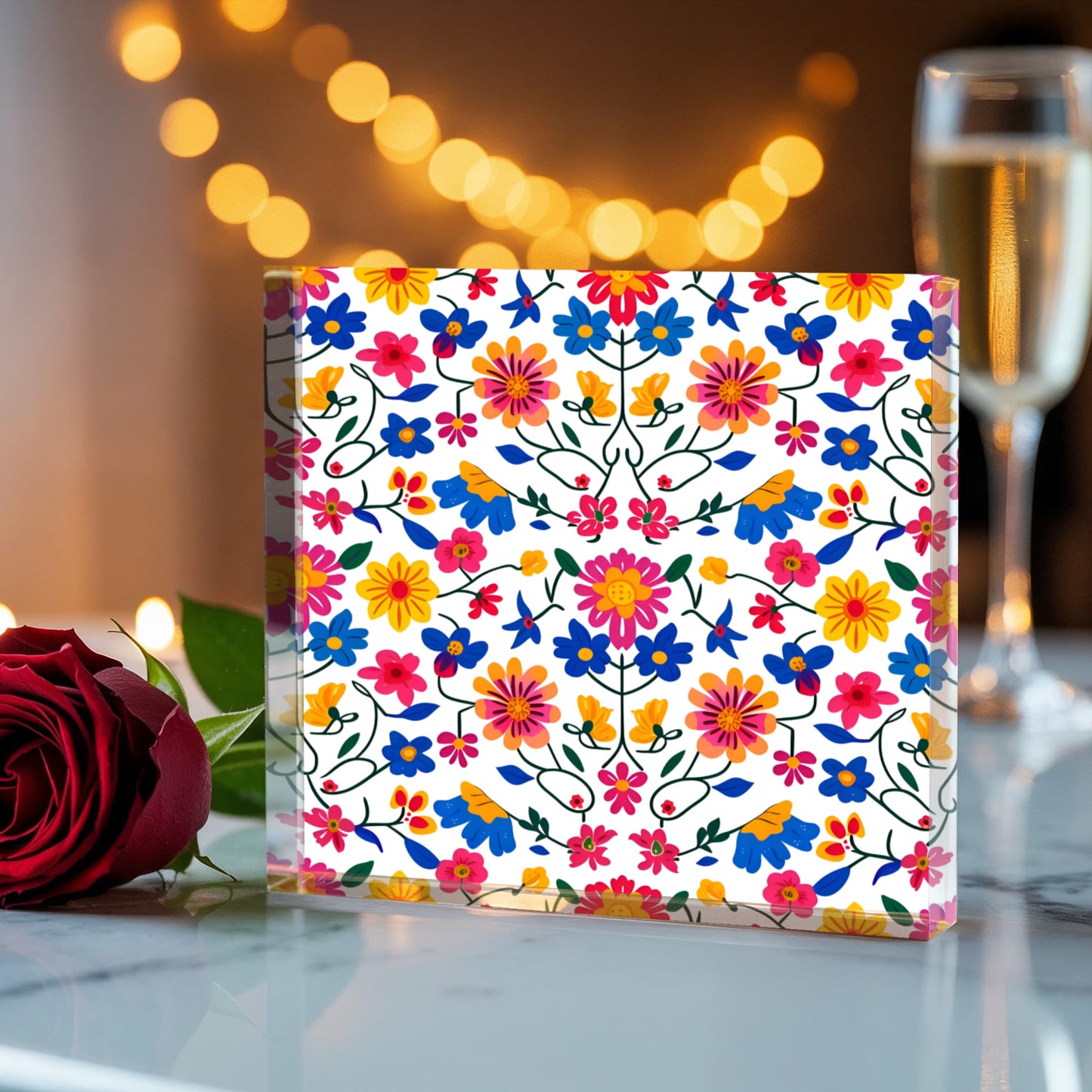 Mexican Floral Fiesta Pattern 020 - 6" x 6" Acrylic Block
