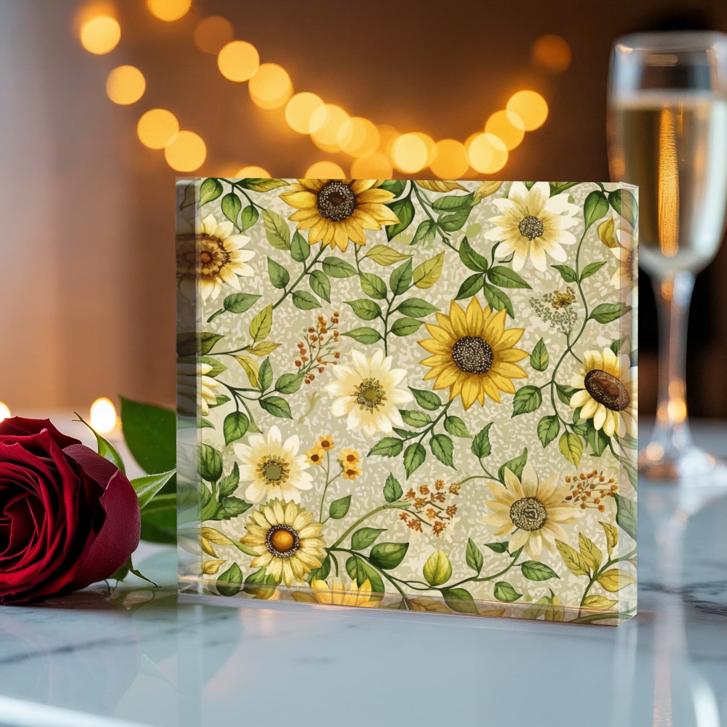Folk Floral Pattern, Appalachian Inspired 02 - 6" x 6" Acrylic Block