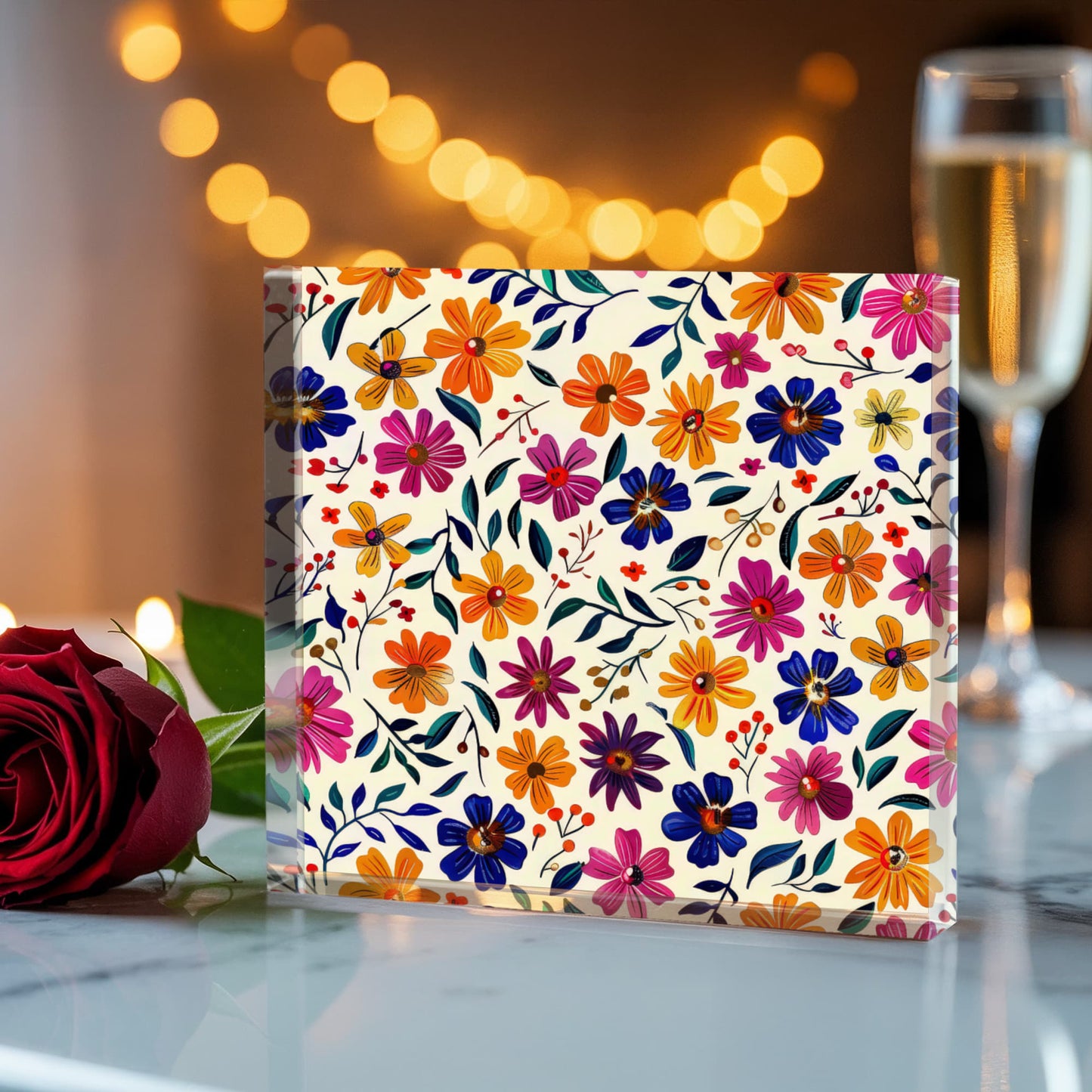 Mexican Floral Fiesta Pattern 008 - 6" x 6" Acrylic Block
