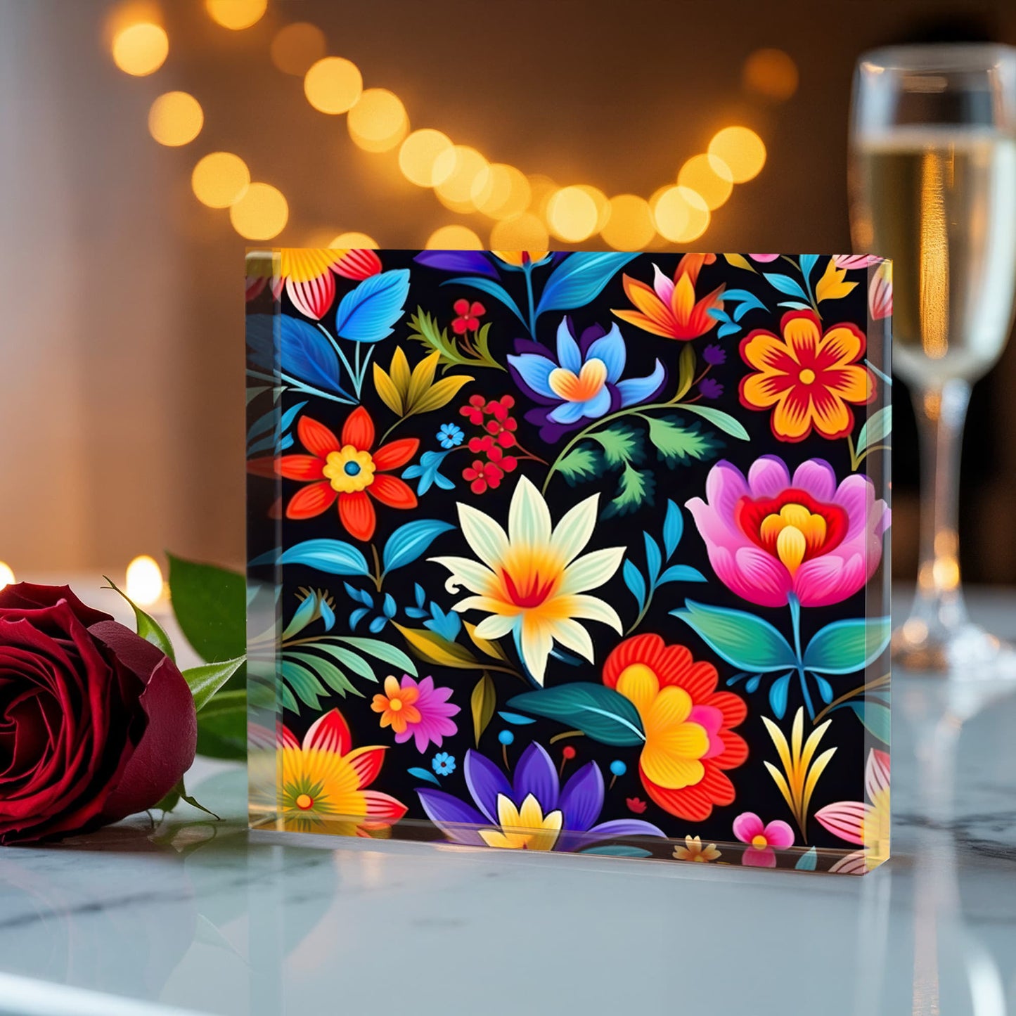 Mexican Floral Fiesta Pattern 036 - 6" x 6" Acrylic Block