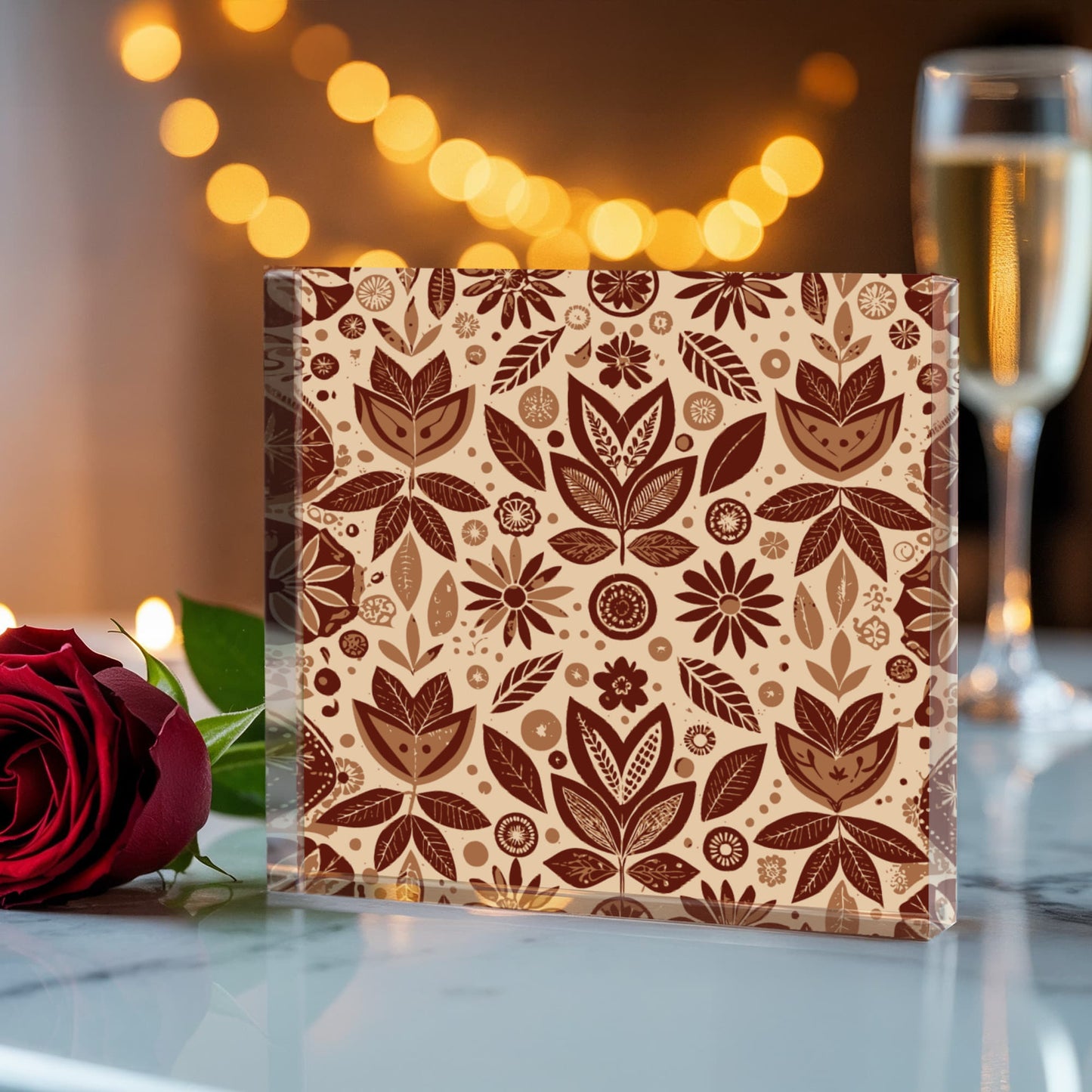 Folk Floral Pattern, Aztec Inspired 02 - 6" x 6" Acrylic Block