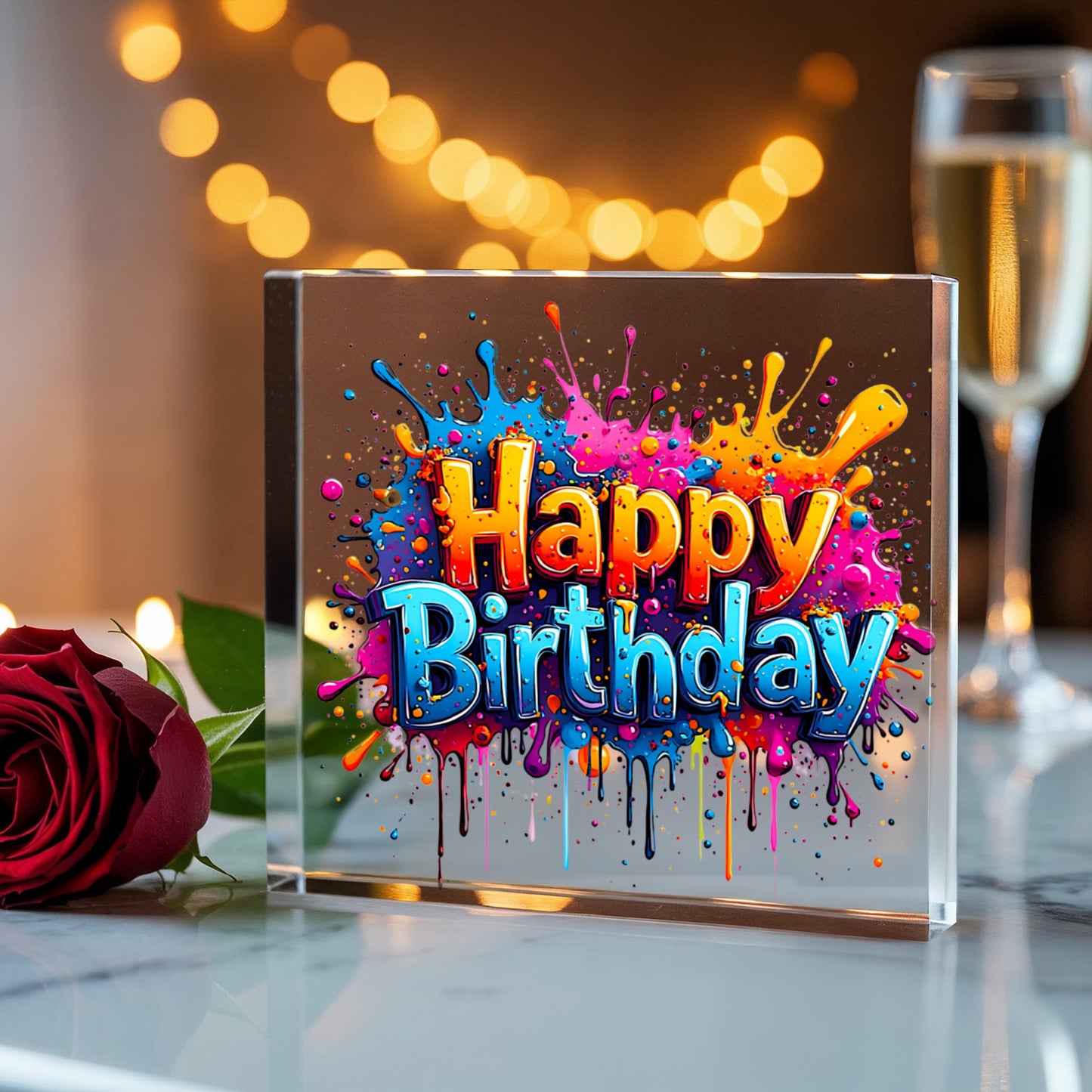 Happy Birthday 022 - 6" x 6" Acrylic Block