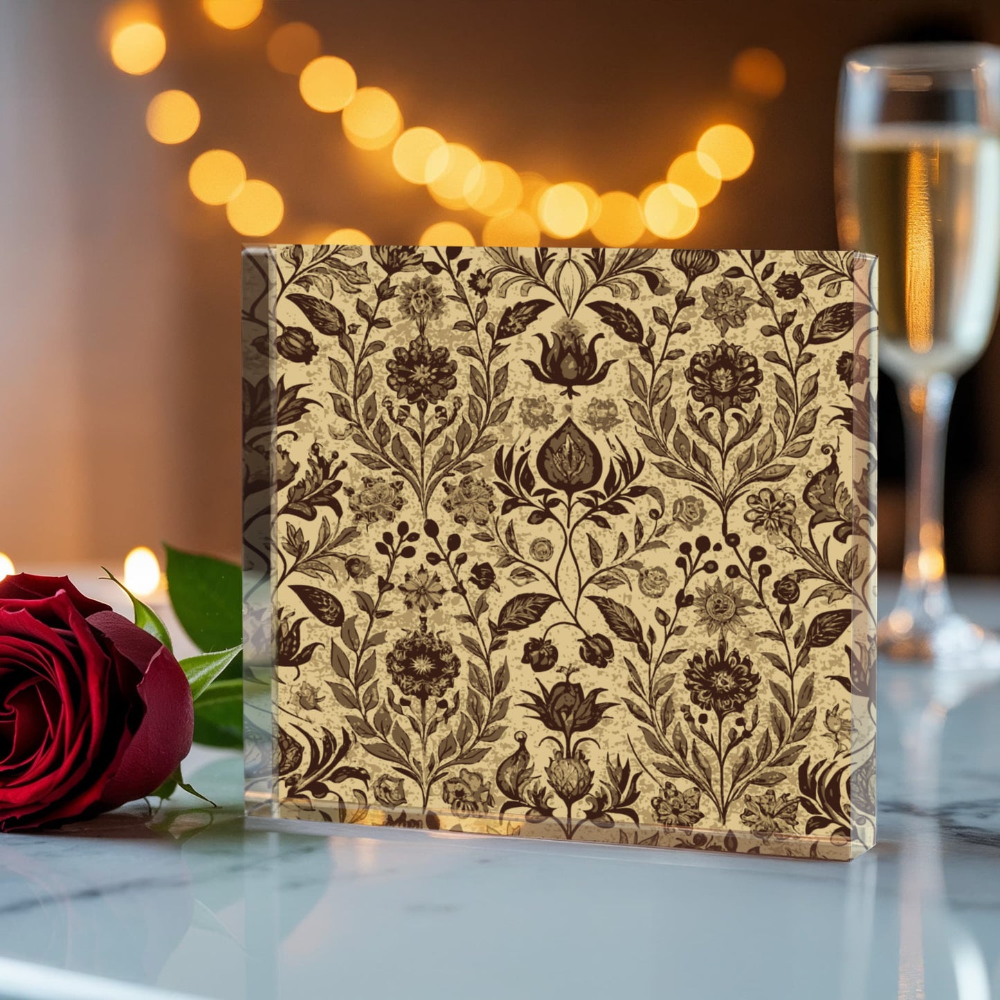 Folk Floral Pattern, Afghan Inspired 02 - 6" x 6" Acrylic Block