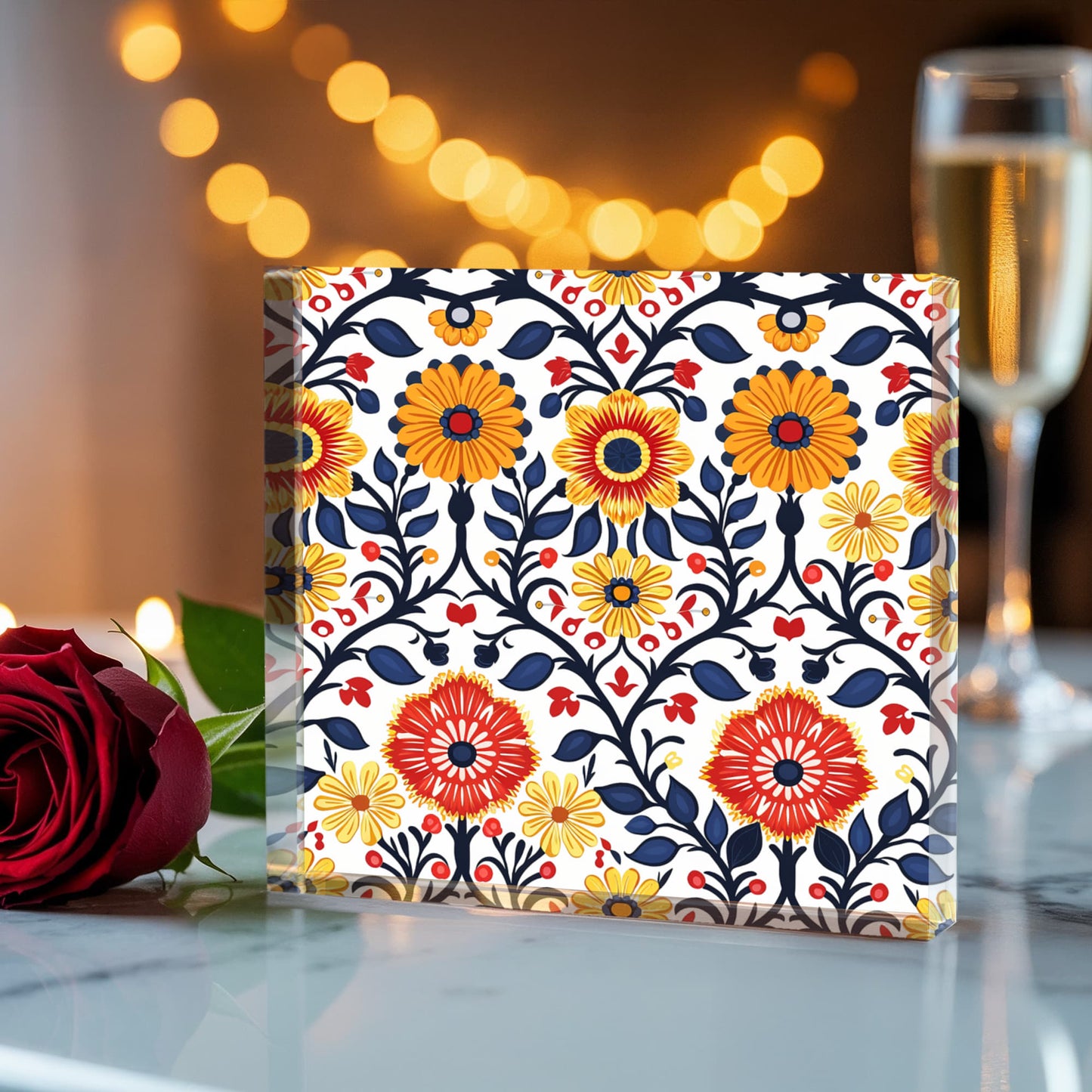 Mexican Floral Fiesta Pattern 043 - 6" x 6" Acrylic Block