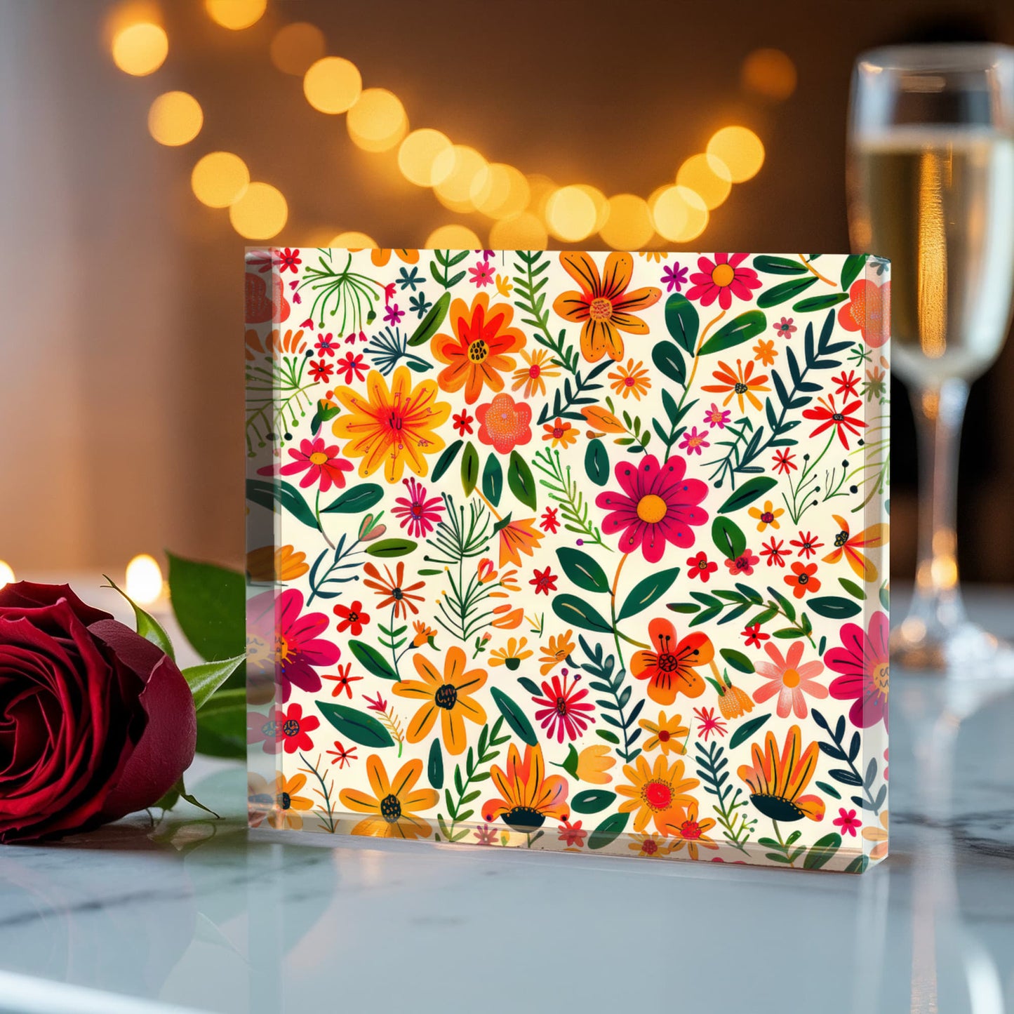 Mexican Floral Fiesta Pattern 004 - 6" x 6" Acrylic Block