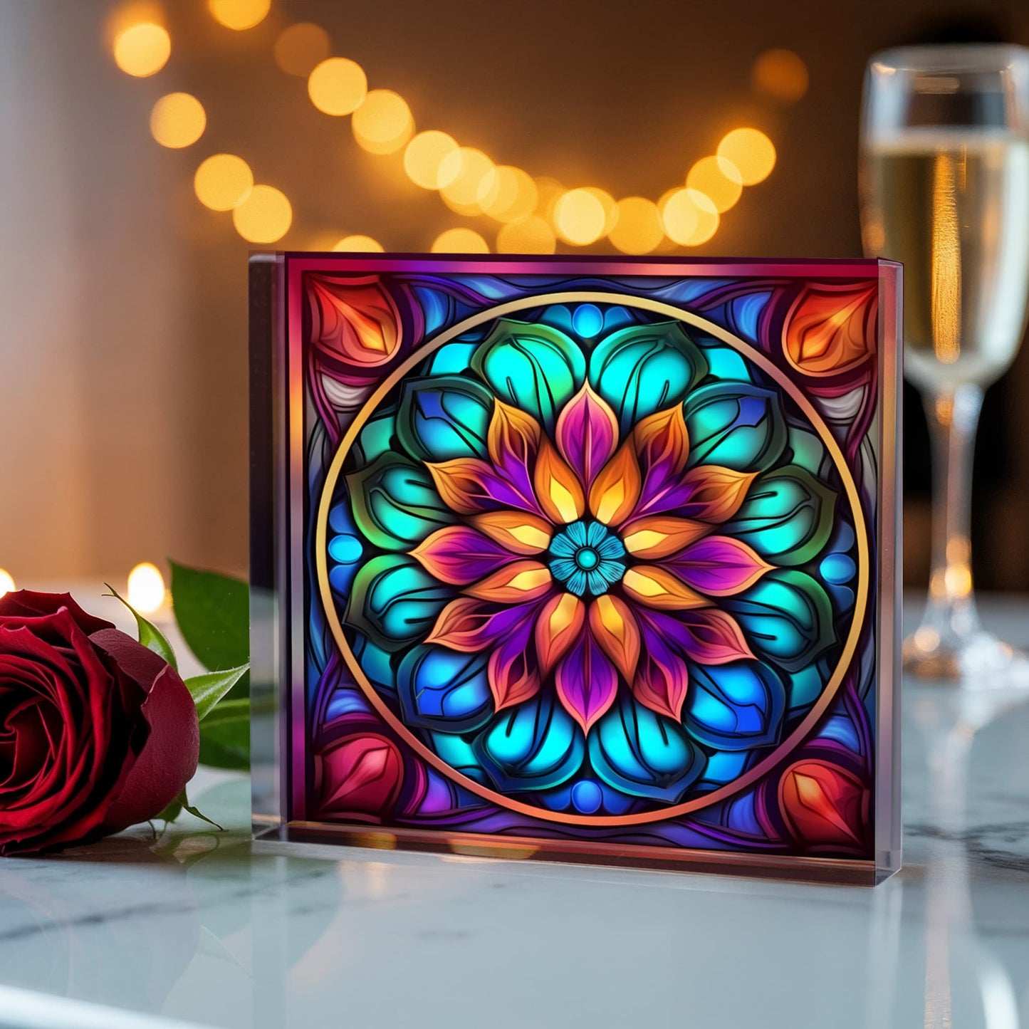 Mandala Stained Glass Style Design 008 - 6" x 6" Acrylic Block