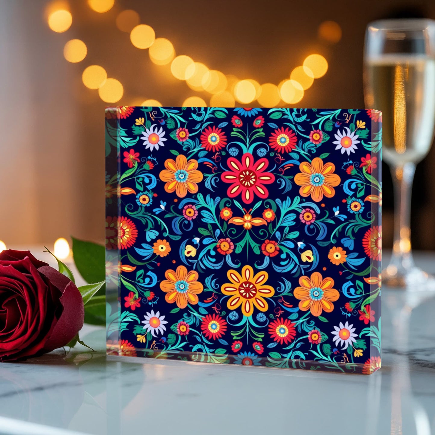 Mexican Floral Fiesta Pattern 071 - 6" x 6" Acrylic Block