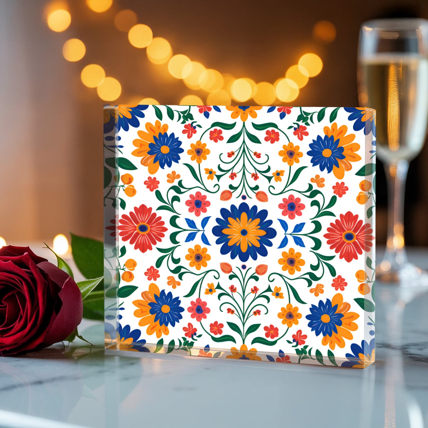 Mexican Floral Fiesta Pattern 016 - 6" x 6" Acrylic Block