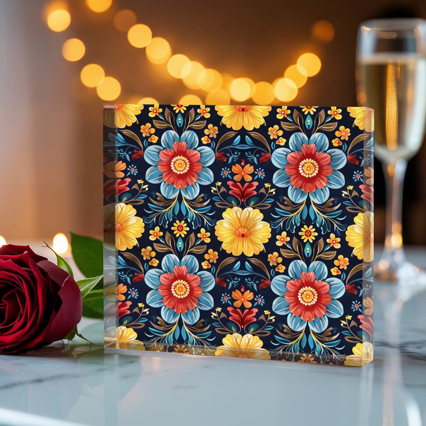 Mexican Floral Fiesta Pattern 046 - 6" x 6" Acrylic Block