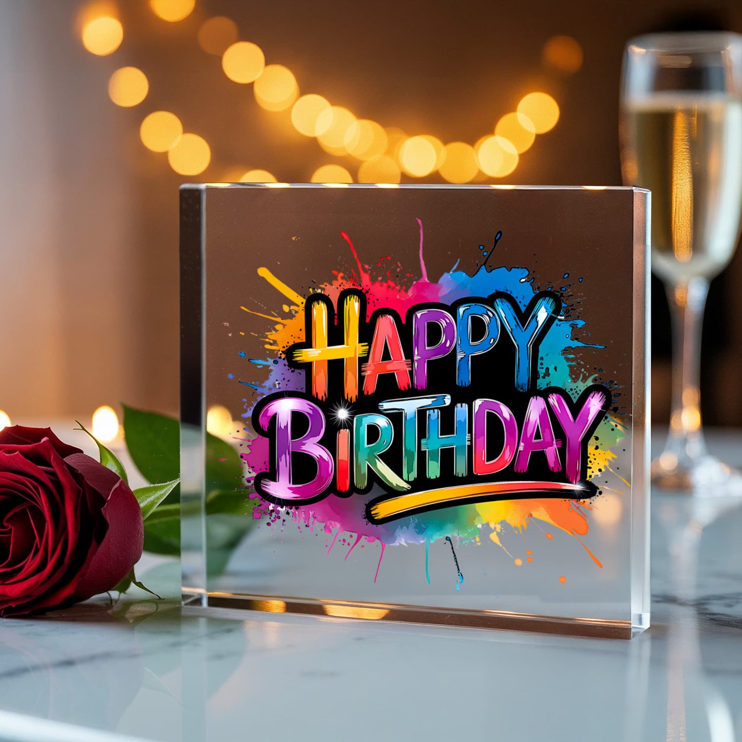 Happy Birthday 002 - 6" x 6" Acrylic Block
