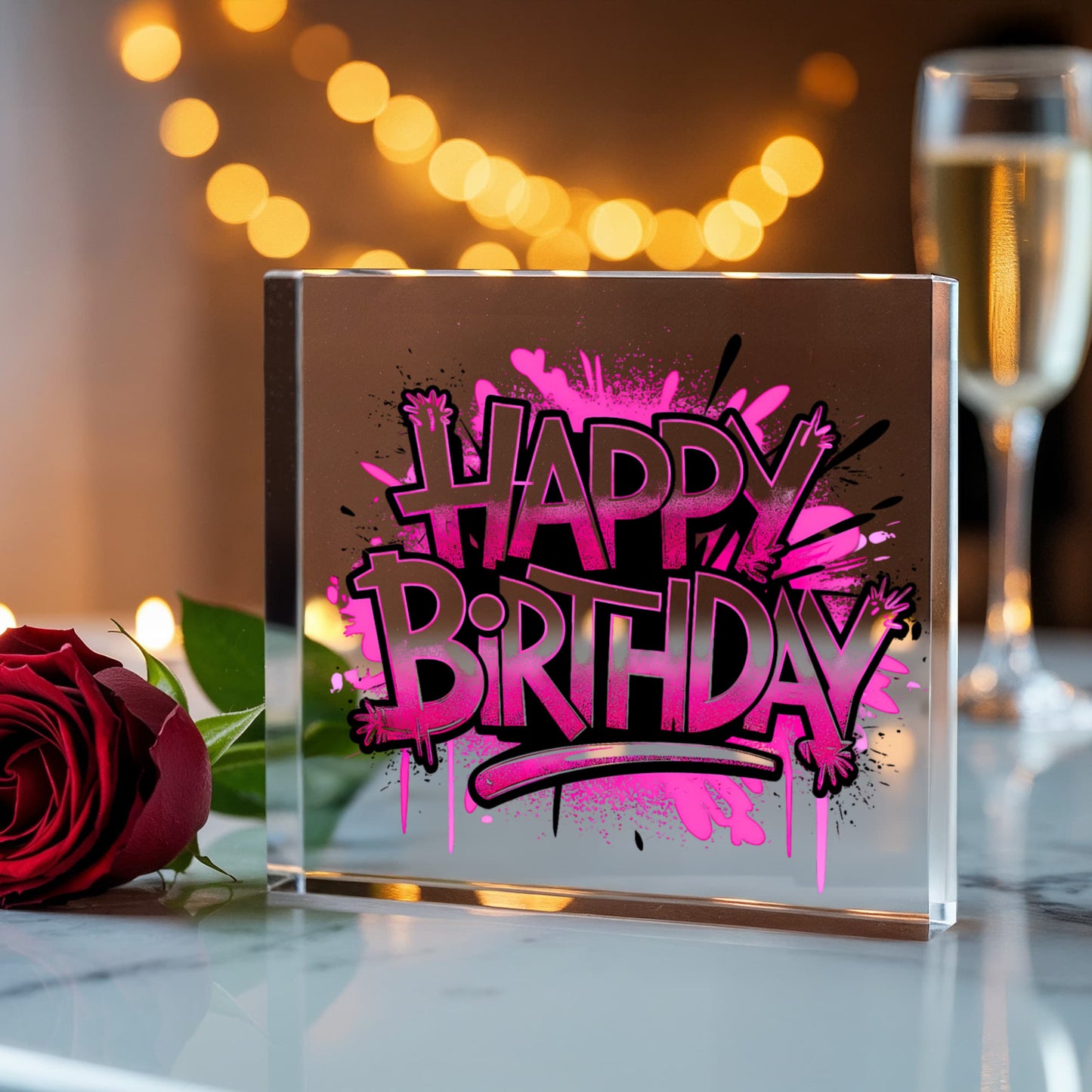 Happy Birthday 004 - 6" x 6" Acrylic Block