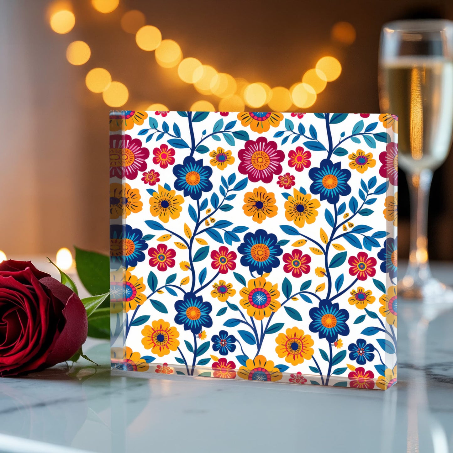 Mexican Floral Fiesta Pattern 002 - 6" x 6" Acrylic Block