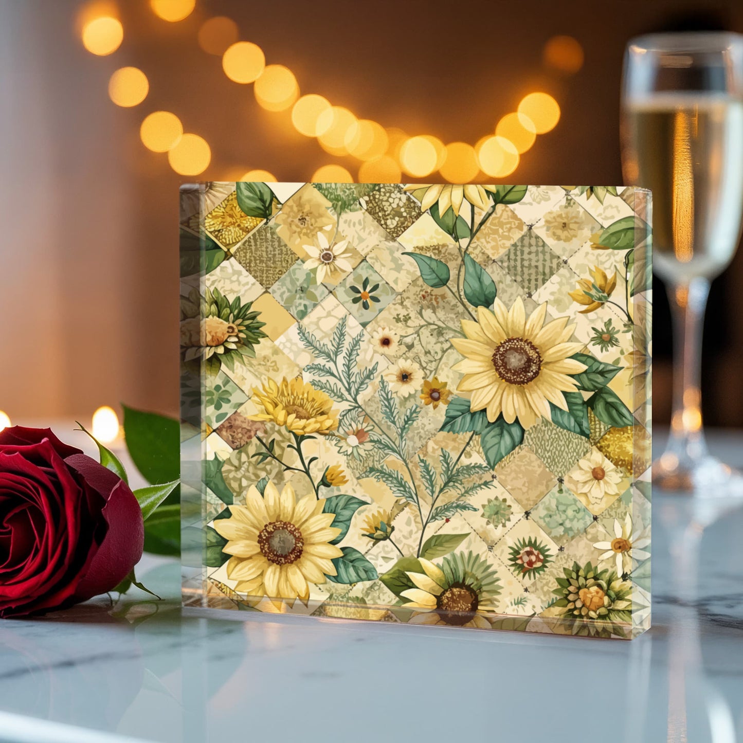 Folk Floral Pattern, Appalachian Inspired 03 - 6" x 6" Acrylic Block
