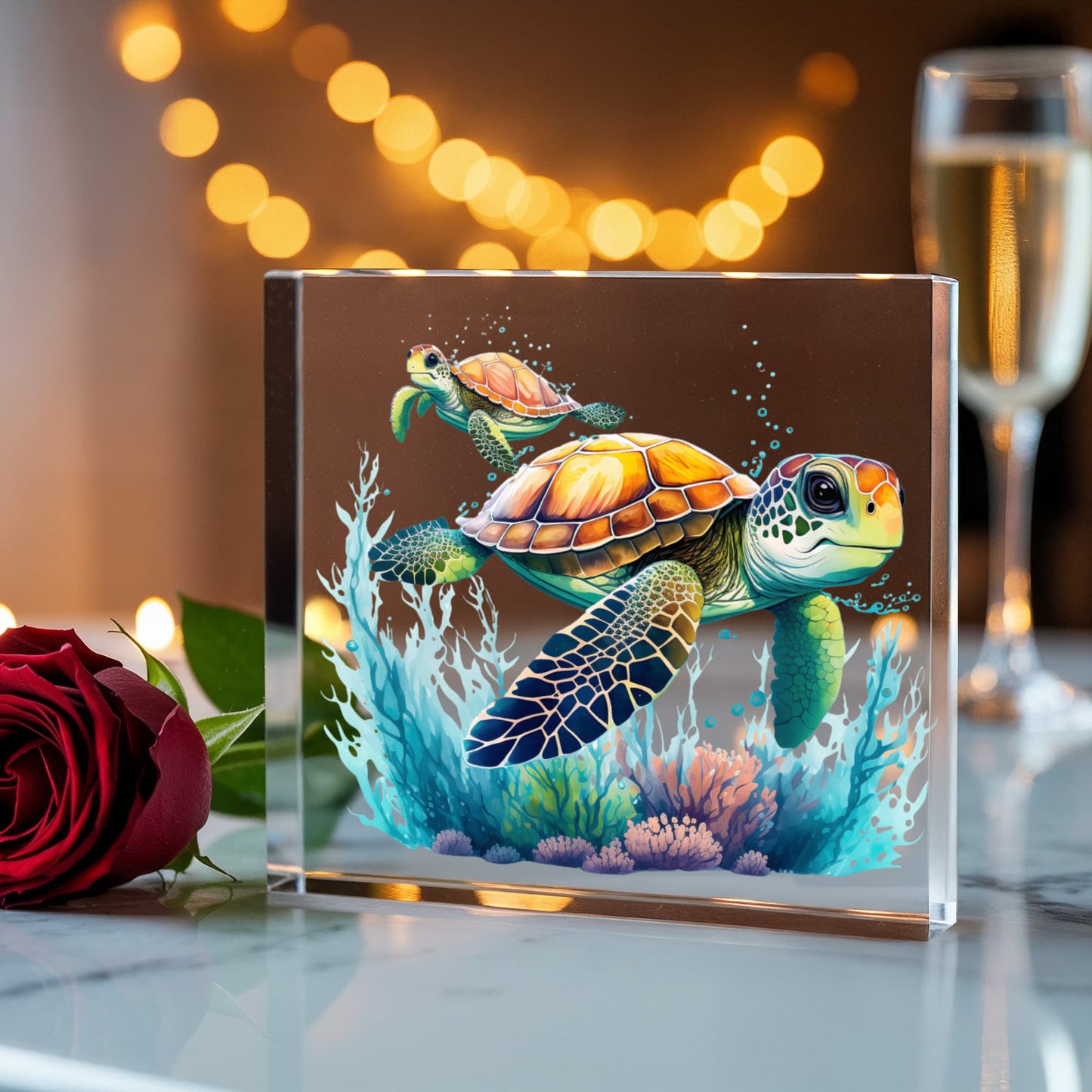 Cute Sea Turtle 009 - 6" x 6" Acrylic Block