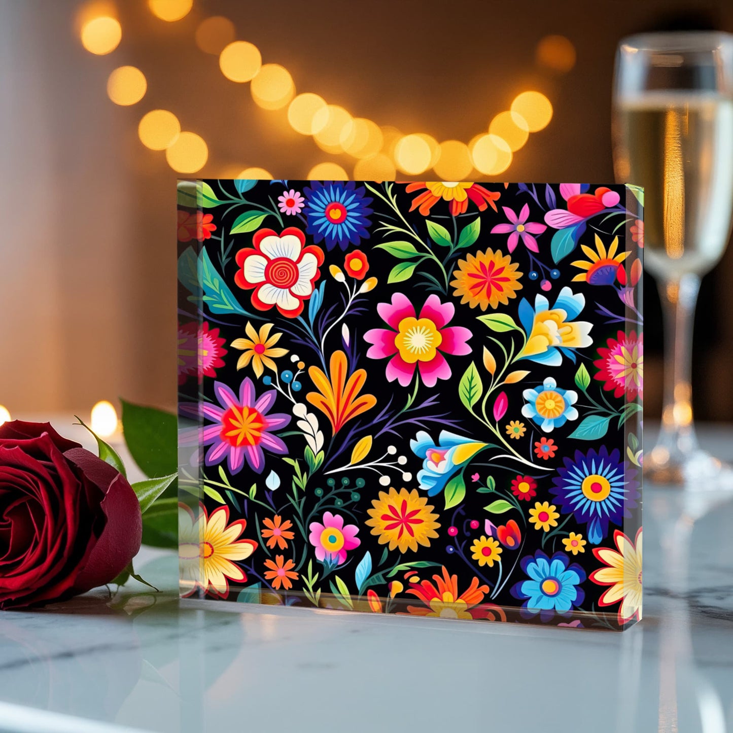 Mexican Floral Fiesta Pattern 028 - 6" x 6" Acrylic Block