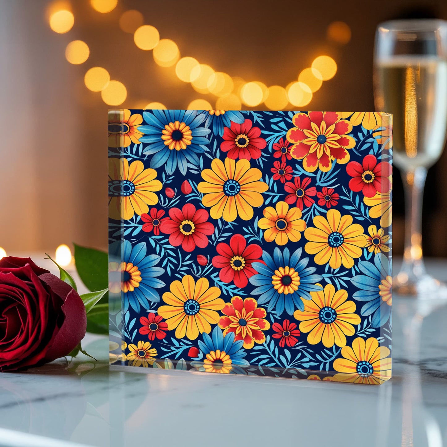 Mexican Floral Fiesta Pattern 045 - 6" x 6" Acrylic Block