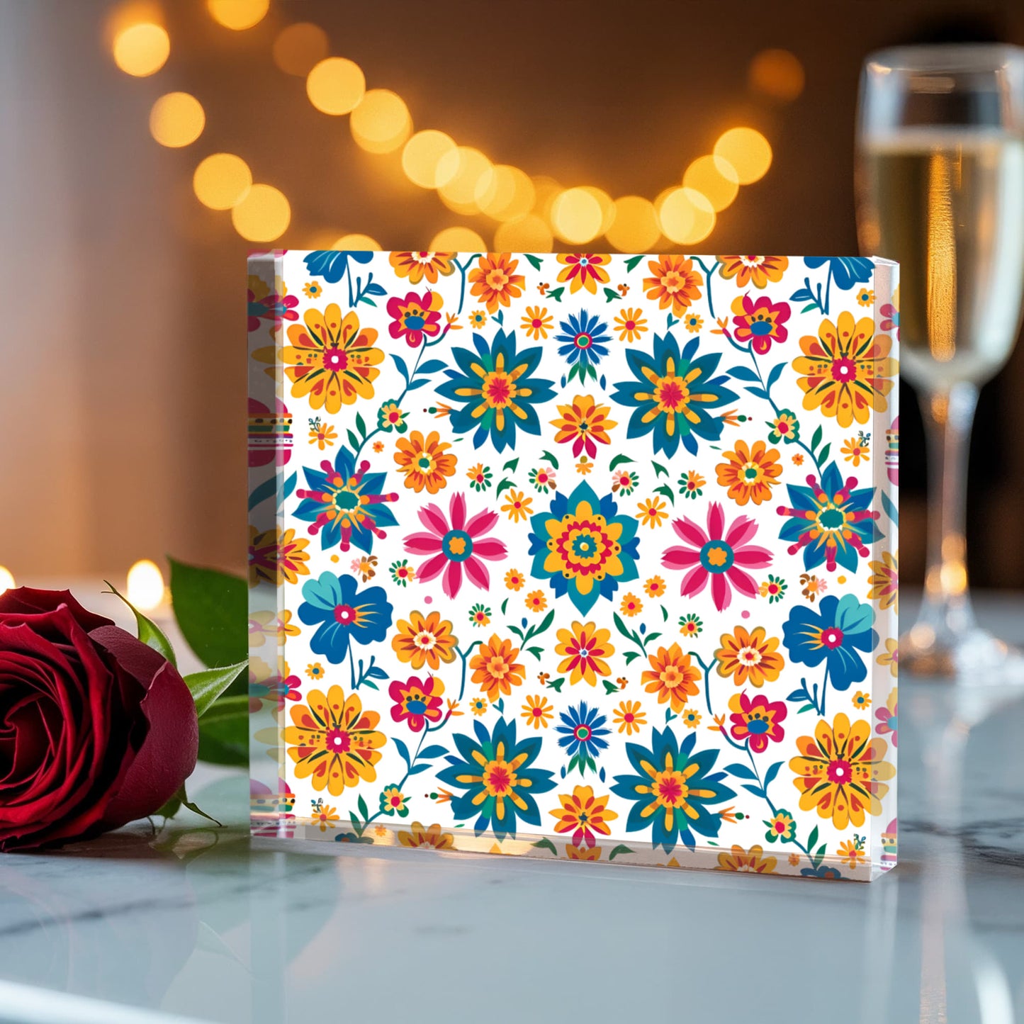 Mexican Floral Fiesta Pattern 025 - 6" x 6" Acrylic Block