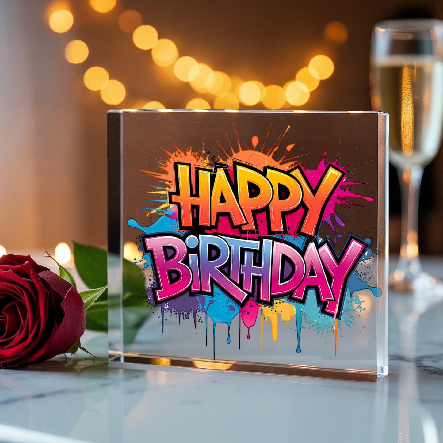 Happy Birthday 020 - 6" x 6" Acrylic Block