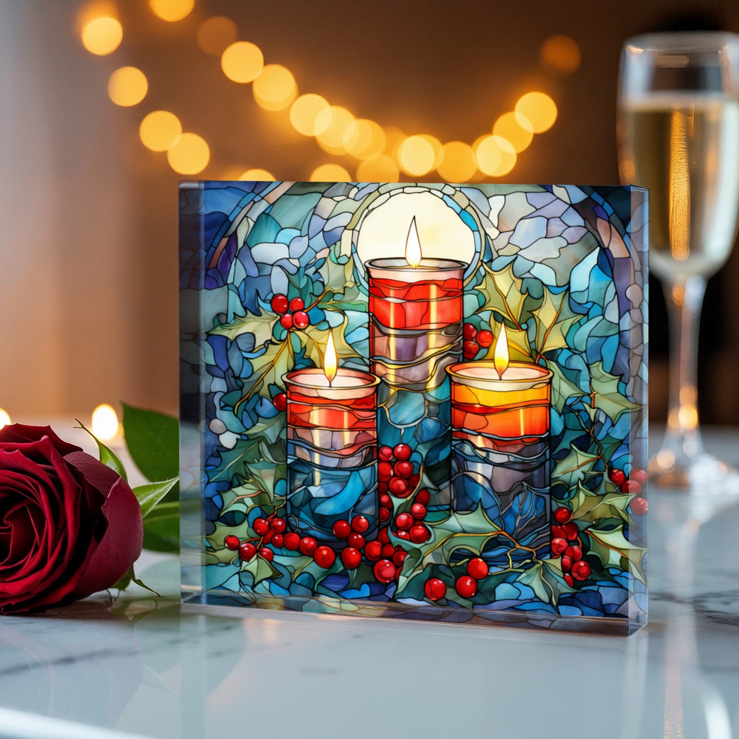 Christmas Stained Glass Style Design 003 - 6" x 6" Acrylic Block